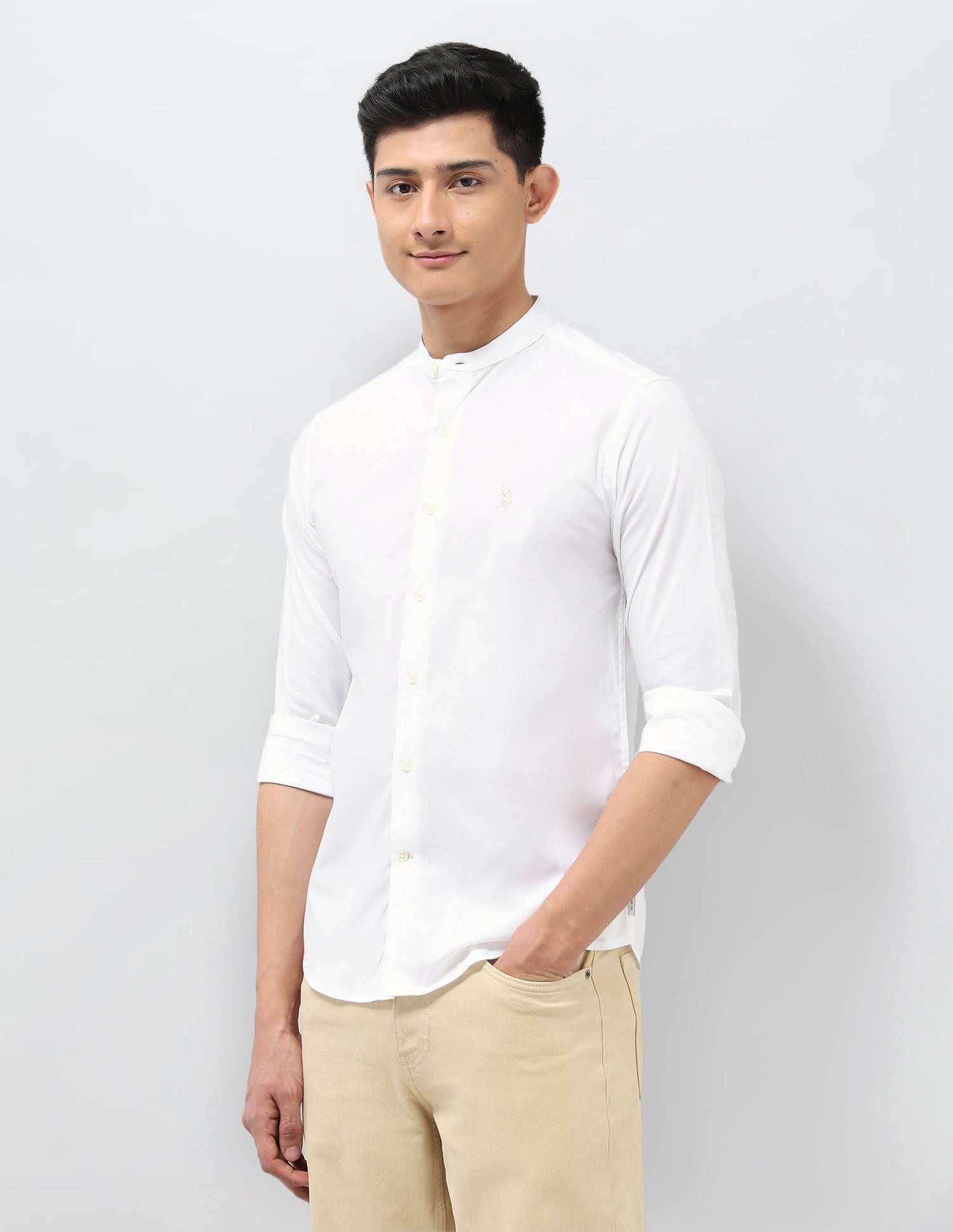 Solid Regular Fit Mandarin Shirt White - U.S. POLO ASSN. | Large