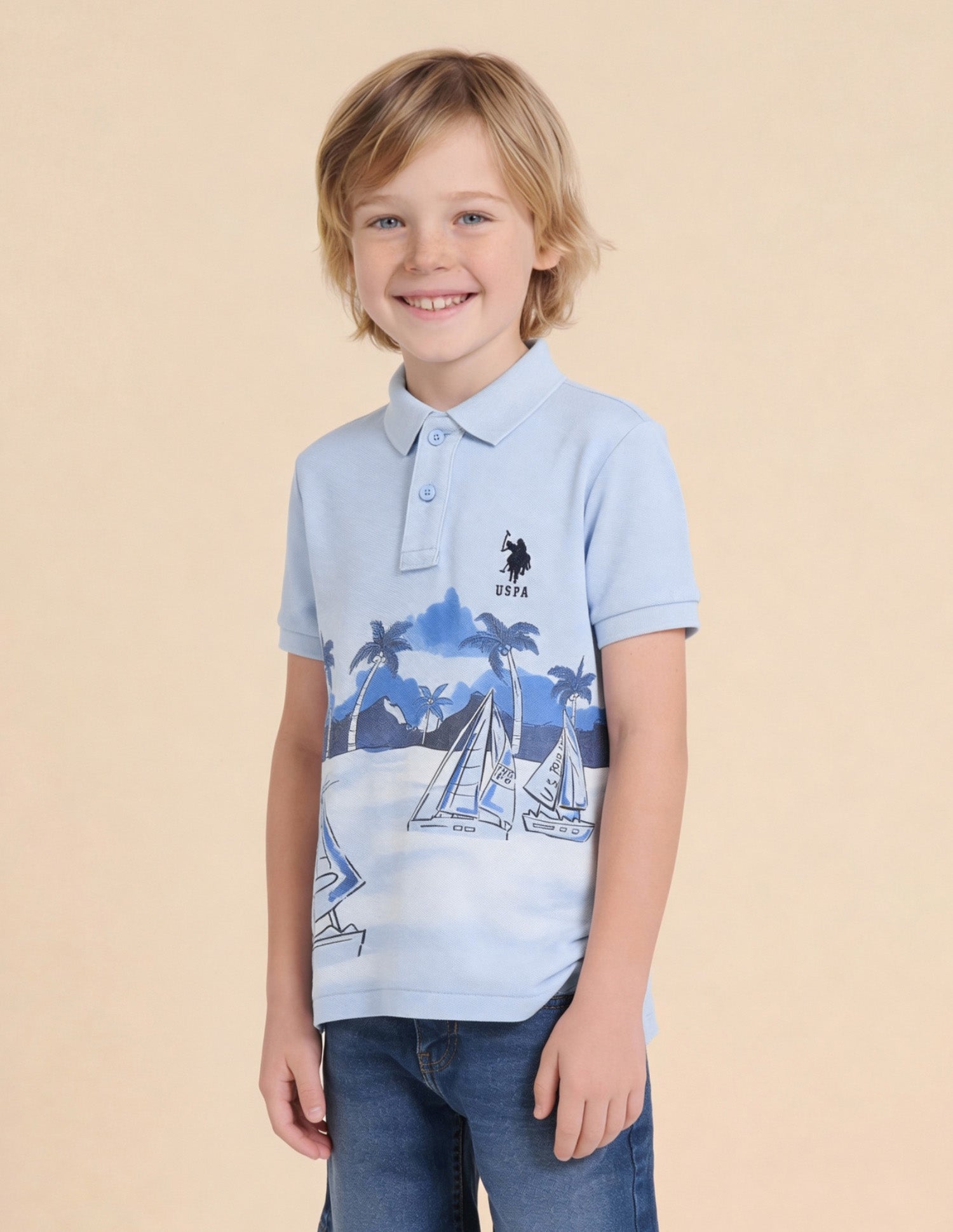 Boys Graphic Printed Polo Shirt Light Blue - U.S. Polo Assn. India | Large