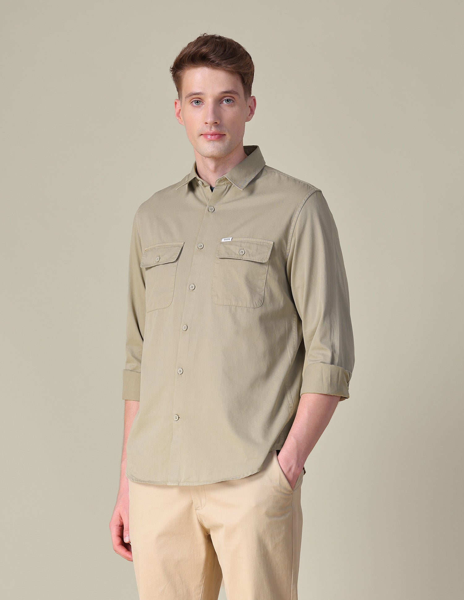 Twill Slim Fit Shirt Khaki - U.S. POLO ASSN. | Large