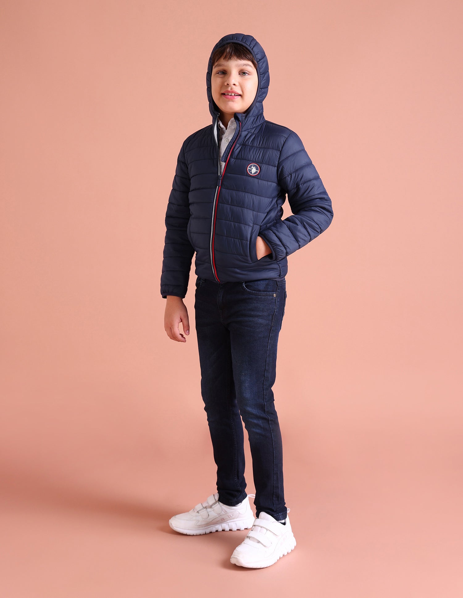 Boys Navy Hooded Solid Puffer Jacket Navy - U.S. Polo Assn. India | Large