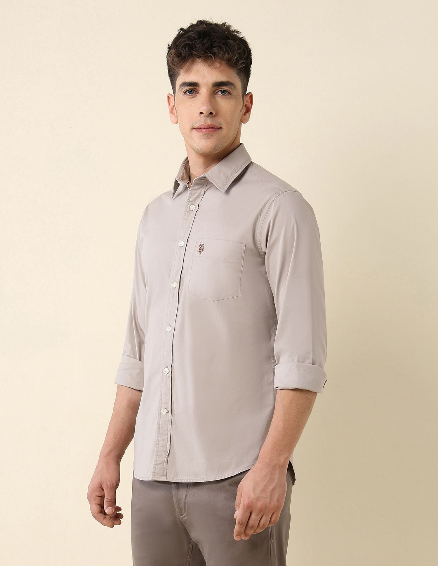 Poplin Solid Stretch Shirt Khaki - U.S. Polo Assn. India | Large