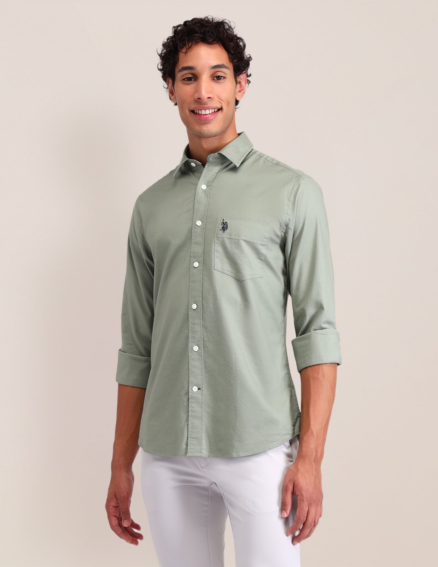 Solid Tailored Fit Shirt Light Green - U.S. POLO ASSN. | Large