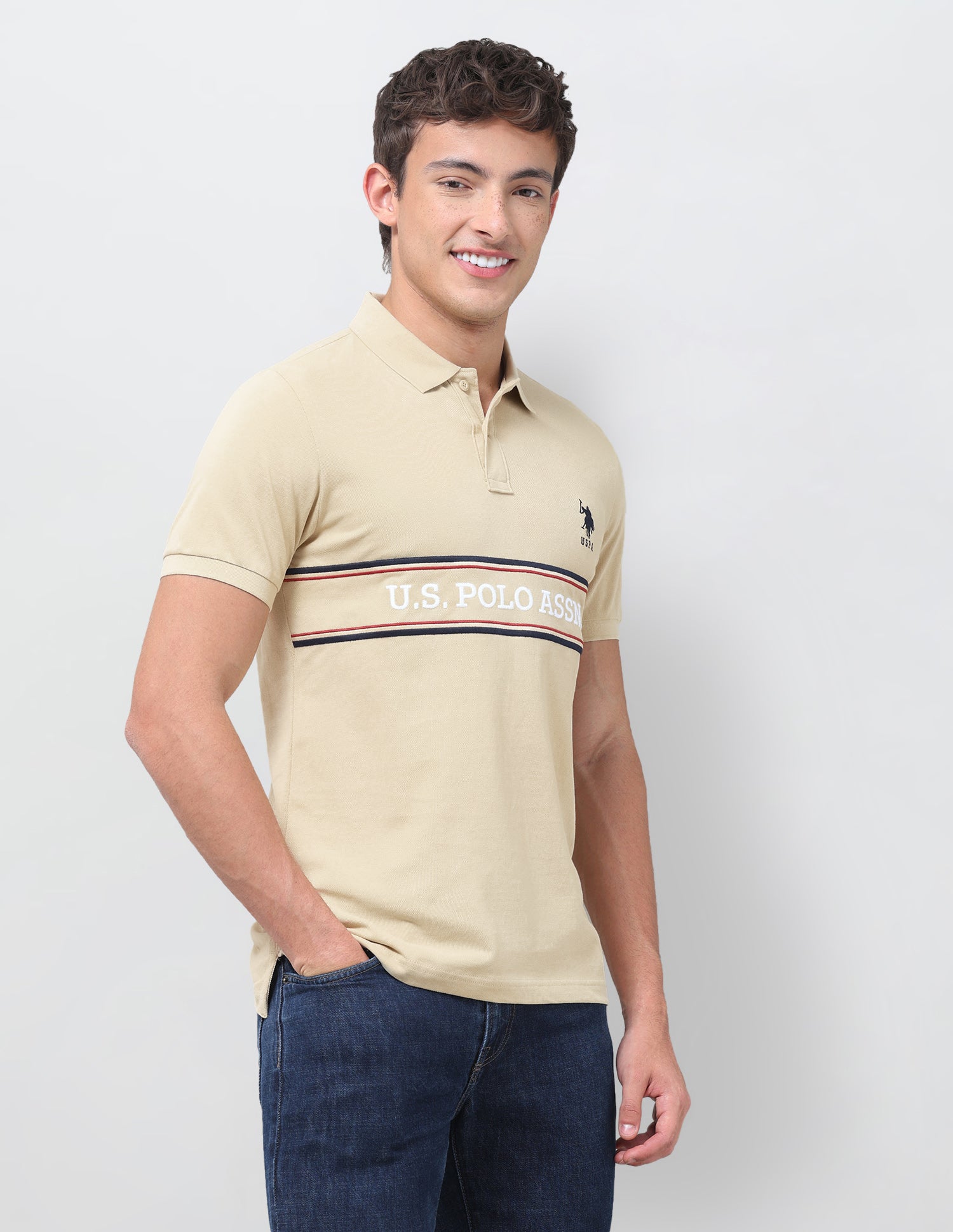 Brand Embroidered Regular Fit Polo Shirt Beige - U.S. Polo Assn. India | Large