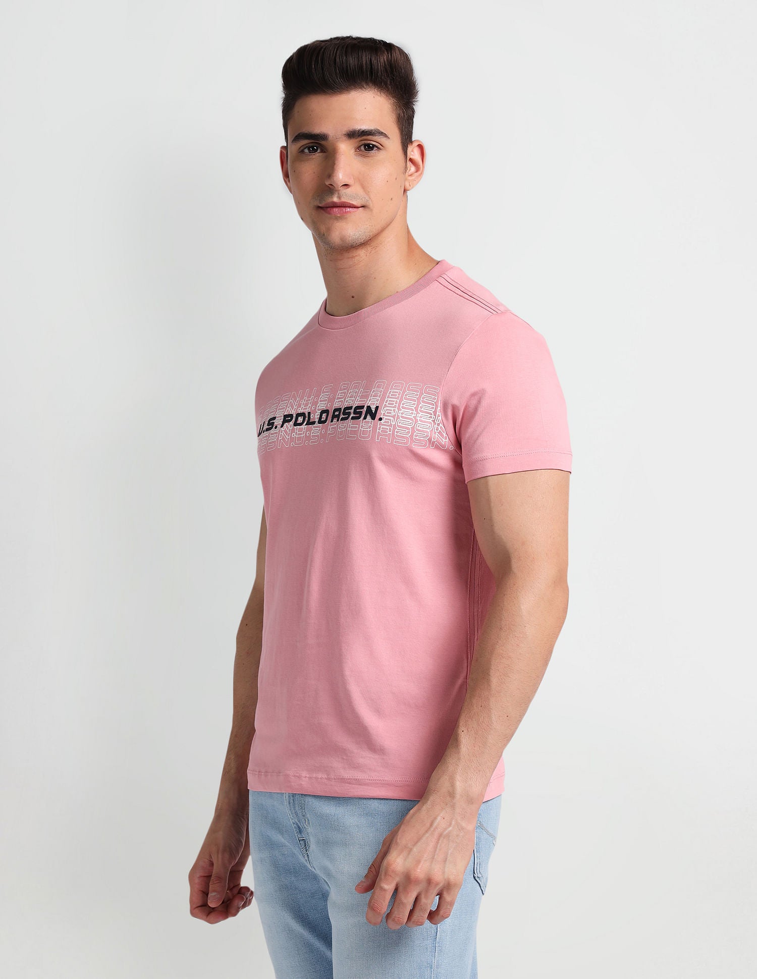 Muscle Fit Brand Print T-Shirt Pink - U.S. Polo Assn. India | Large