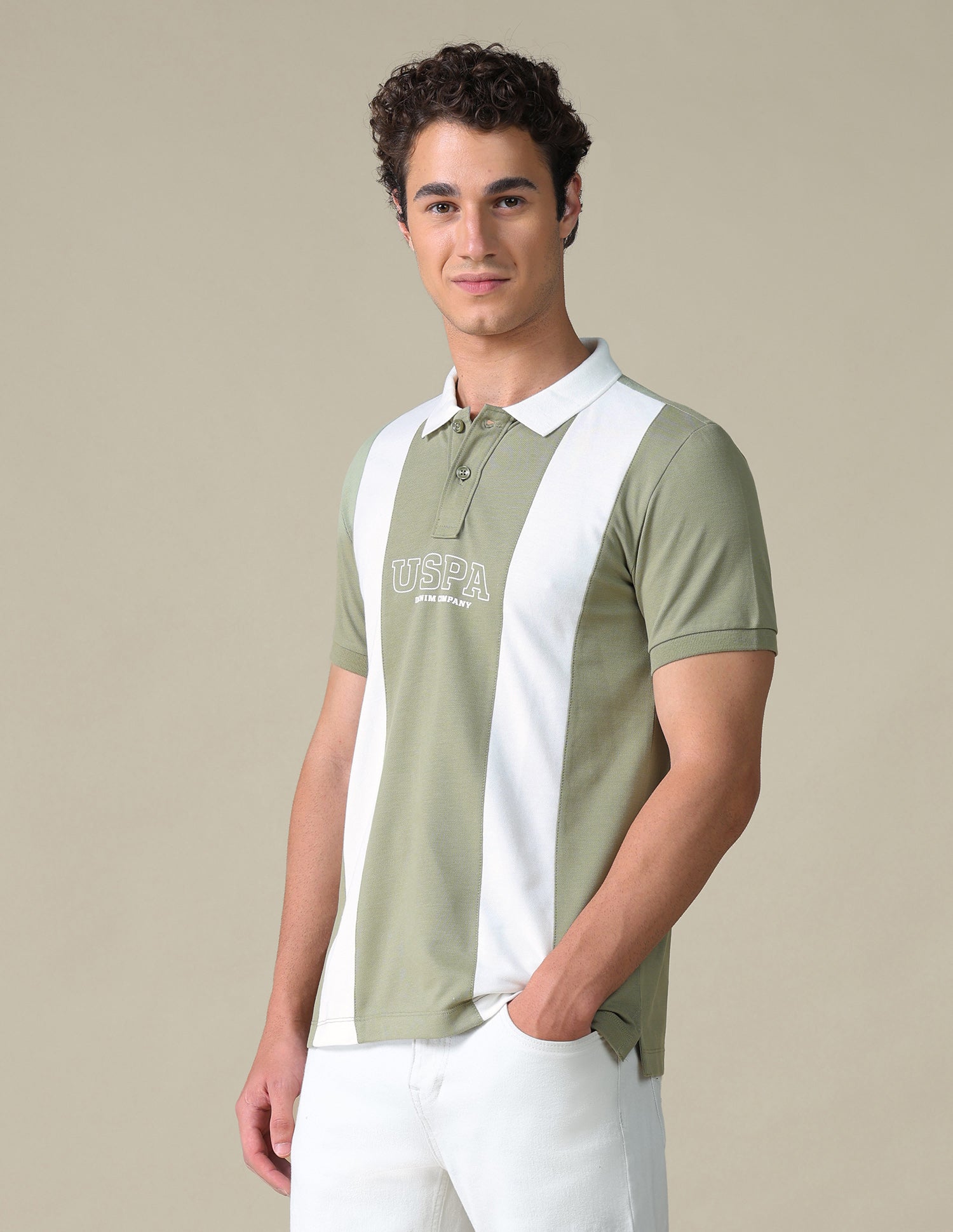 Slim Fit Colour Blocked Polo Shirt Light Green - U.S. Polo Assn. India | Large