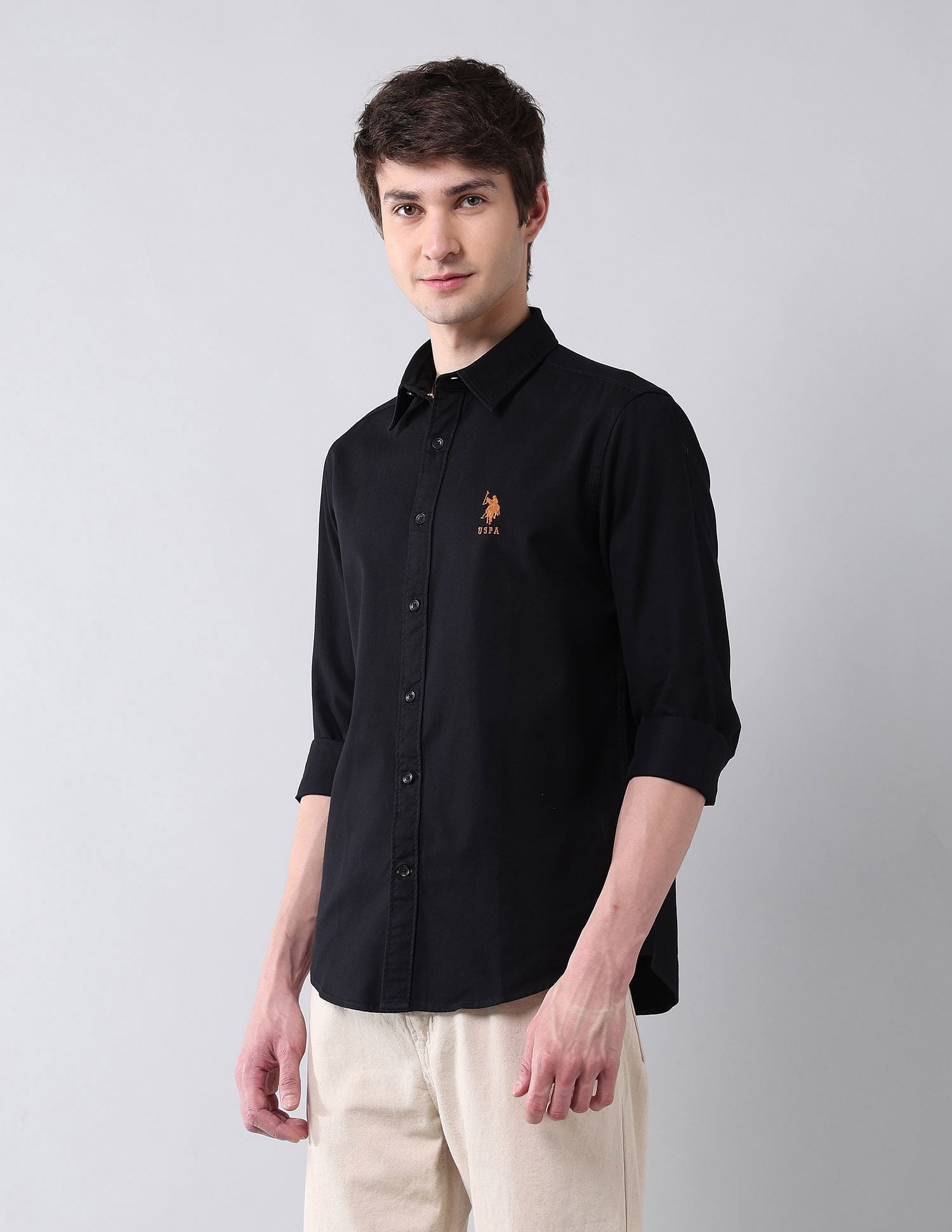 Solid Cavalry Twill Shirt Black - U.S. Polo Assn. India | Large