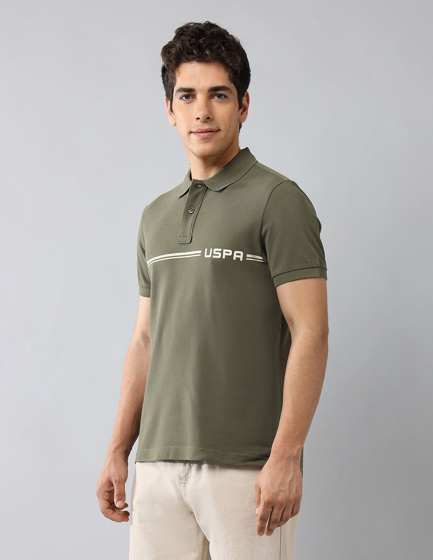 Brand Printed Muscle Fit Polo Shirt Light Olive - U.S. POLO ASSN. | Large