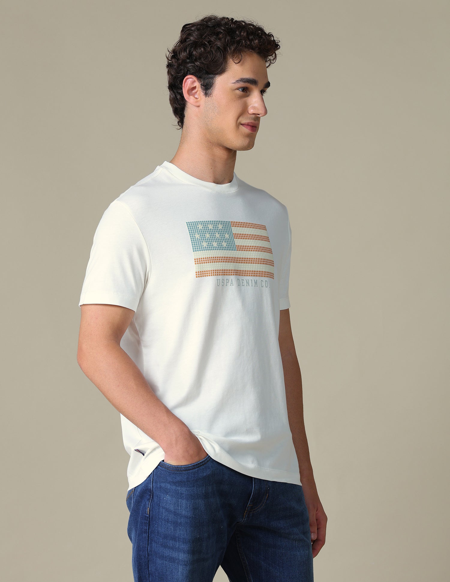 Graphic Brand Printed Slim Fit T-Shirt Ivory - U.S. Polo Assn. India | Large