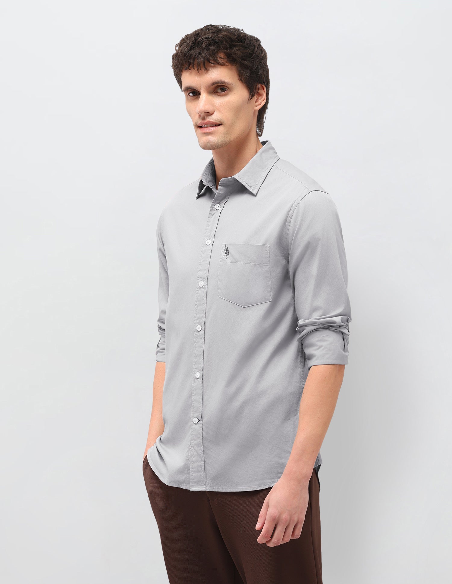 Twill Solid Shirt Light Grey - U.S. Polo Assn. India | Large