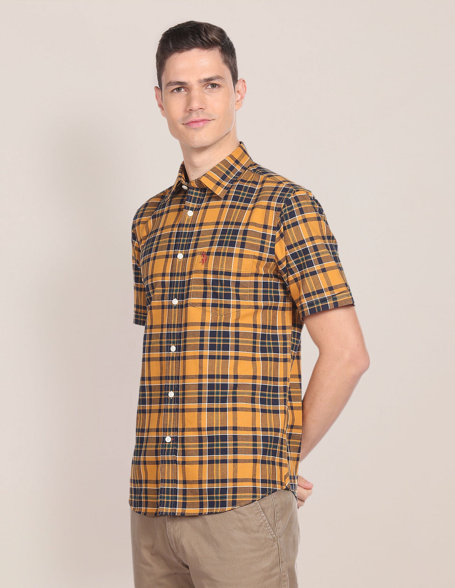 Tartan Check Short Sleeve Shirt Mustard - U.S. Polo Assn. India | Large