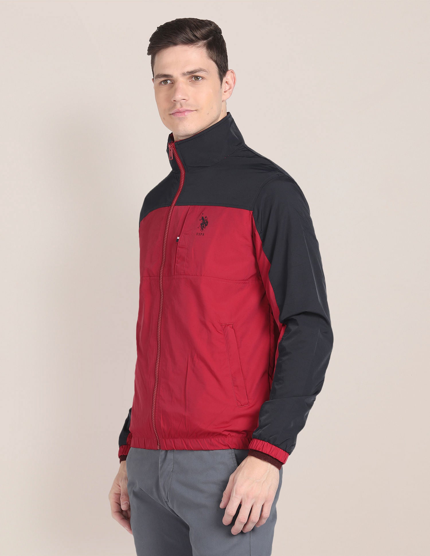 Colour Block Windcheater Jacket Red - U.S. Polo Assn. India | Large