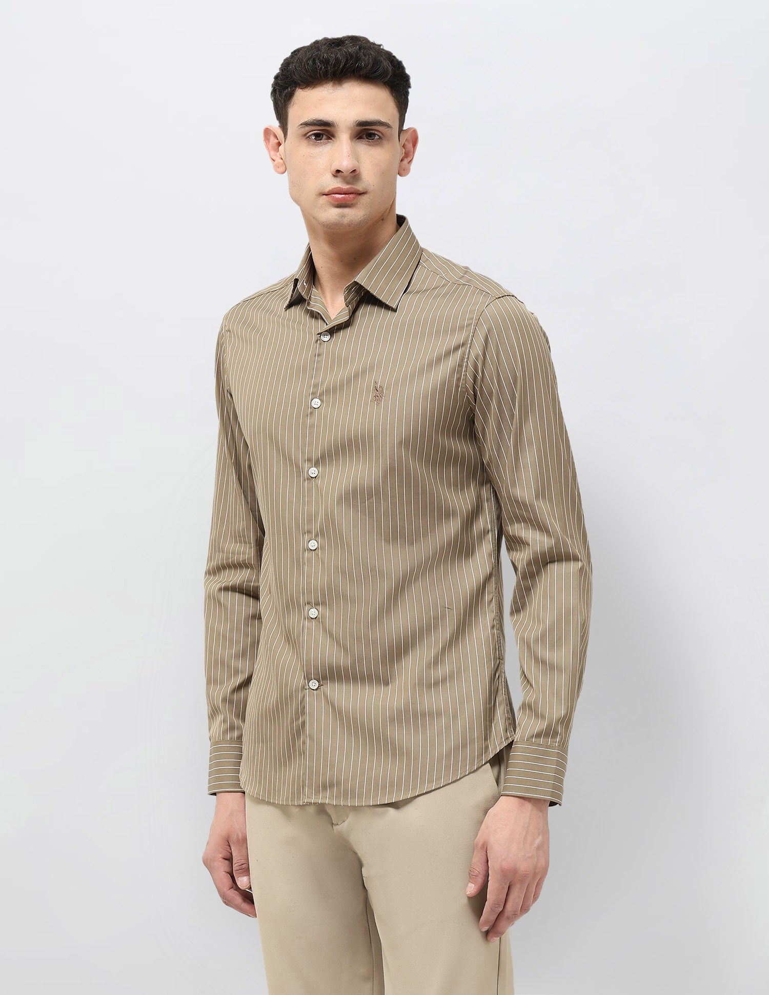 Tailored Fit Vertical Striped Shirt Khaki - U.S. Polo Assn. India | Large