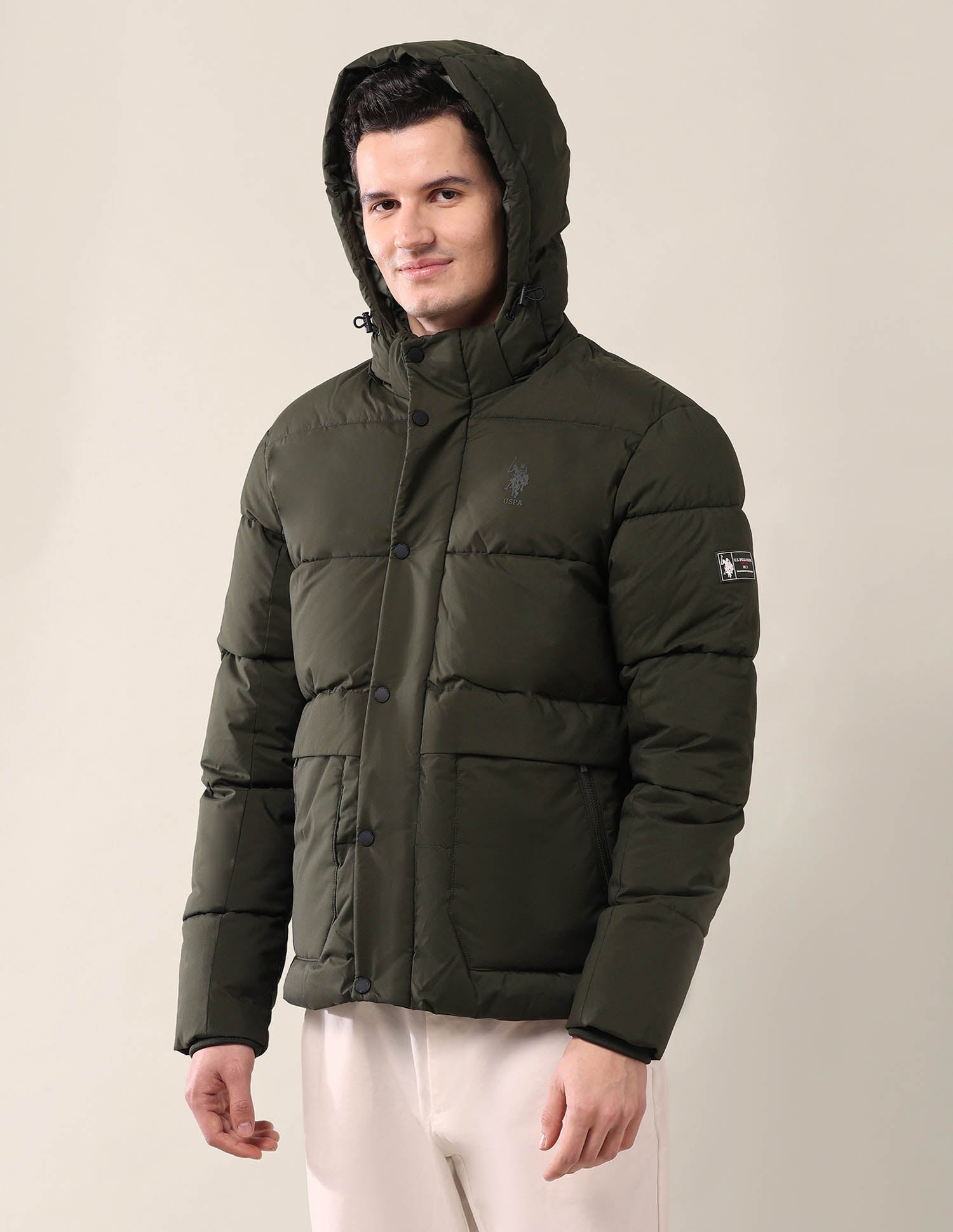 Hooded Regular Fit Puffer Jacket Dark Olive - U.S. POLO ASSN. | Large