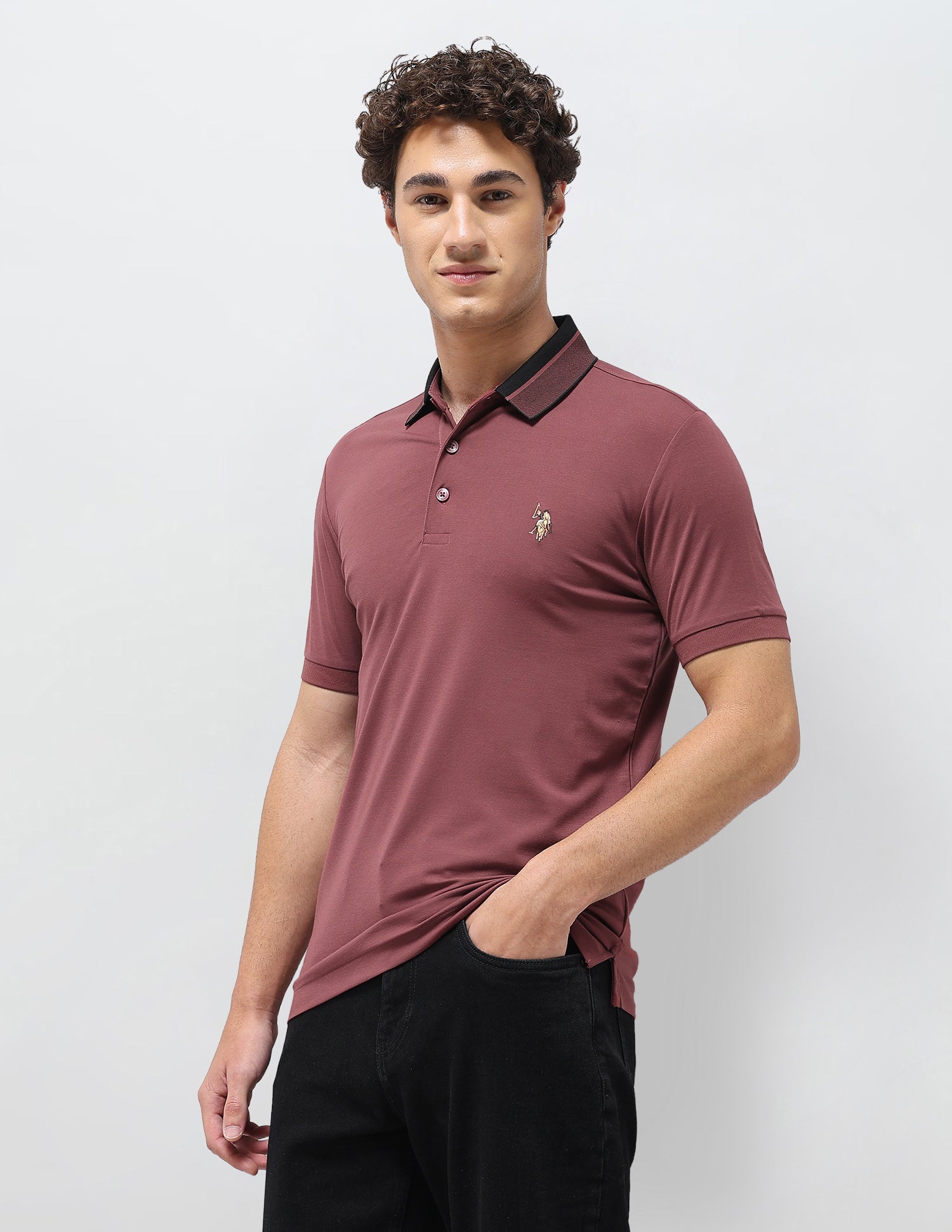 Solid Slim Fit Polo Shirt Dark Pink - U.S. Polo Assn. India | Large