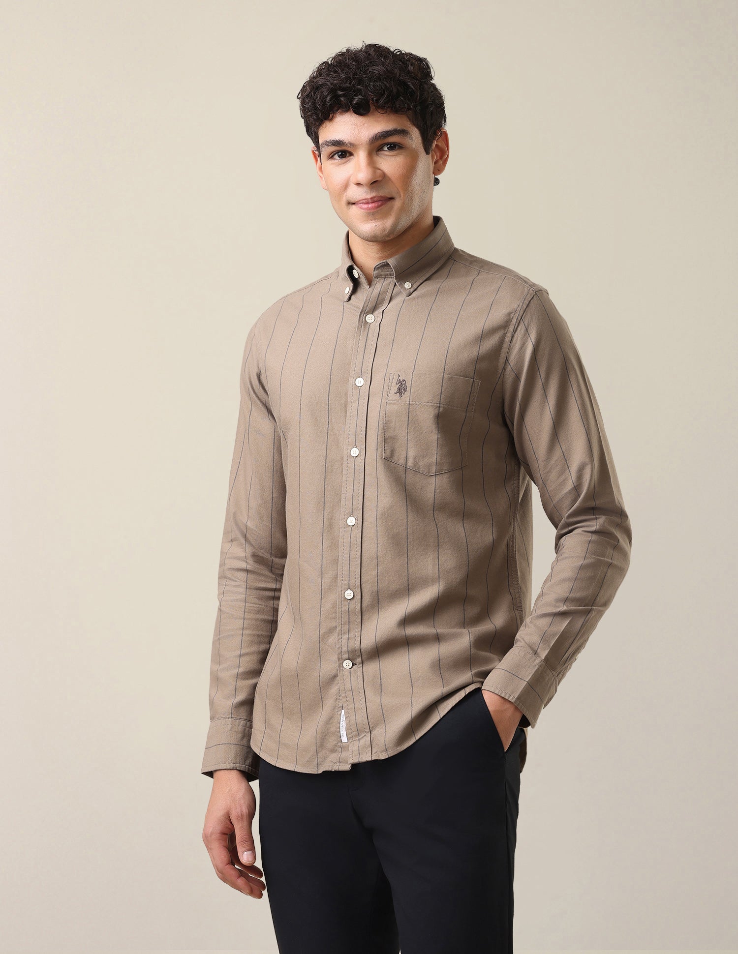 Oxford Tailored Fit Button-Down Collar Shirt Khaki - U.S. Polo Assn. India | Large