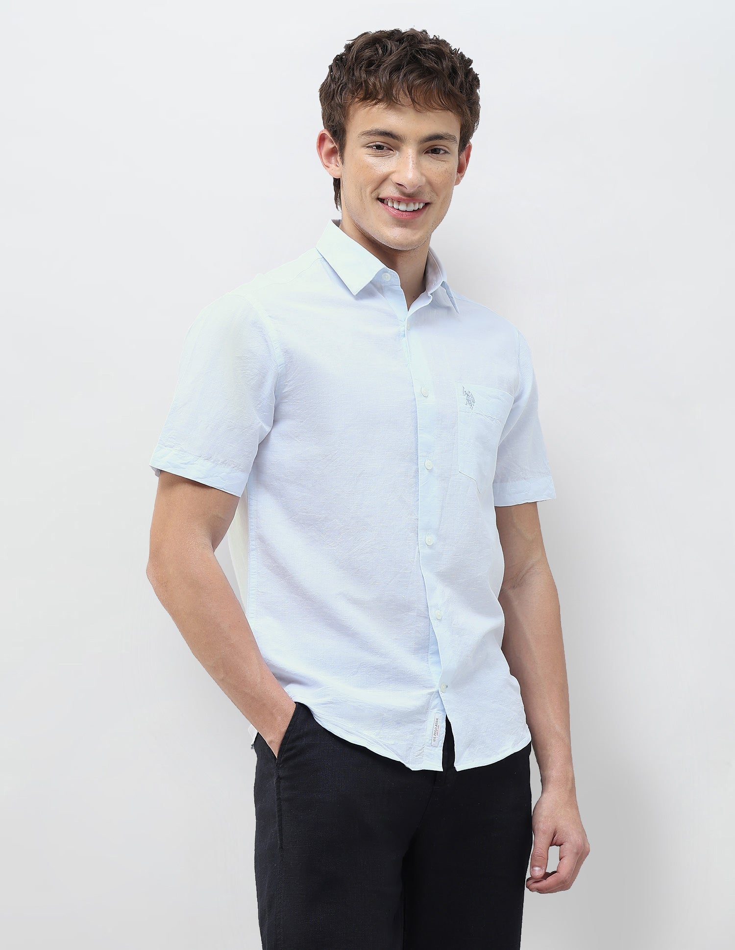 Solid Regular Fit Shirt Light Blue - U.S. Polo Assn. India | Large