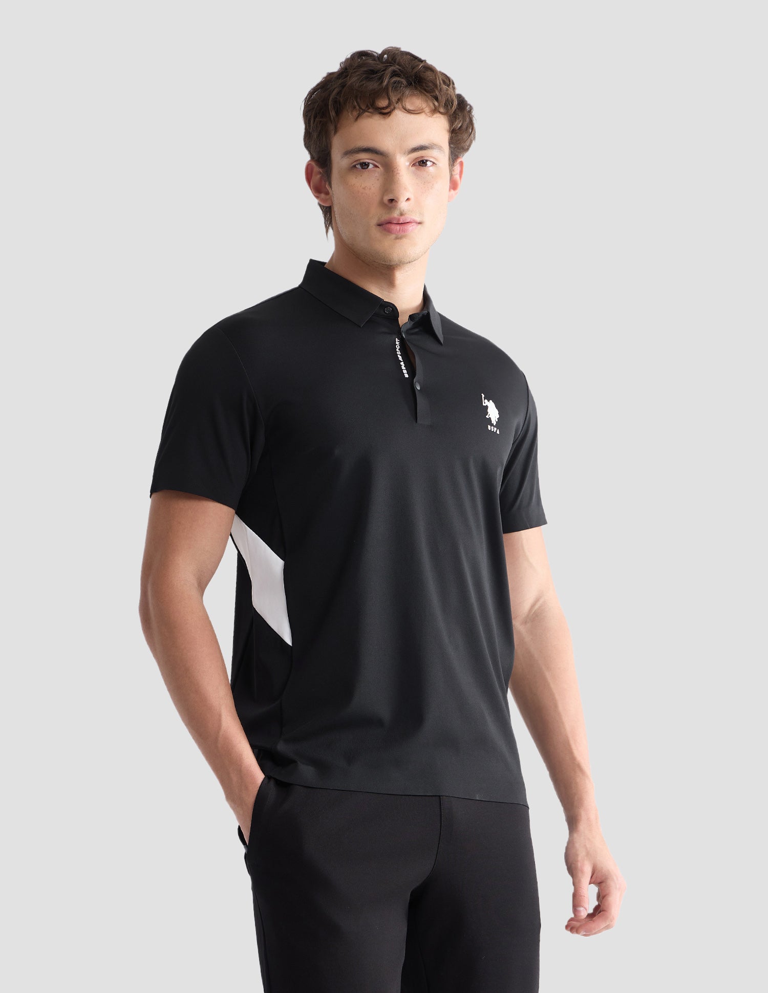 Solid Slim Fit Active Polo Shirt Black - U.S. Polo Assn. India | Large