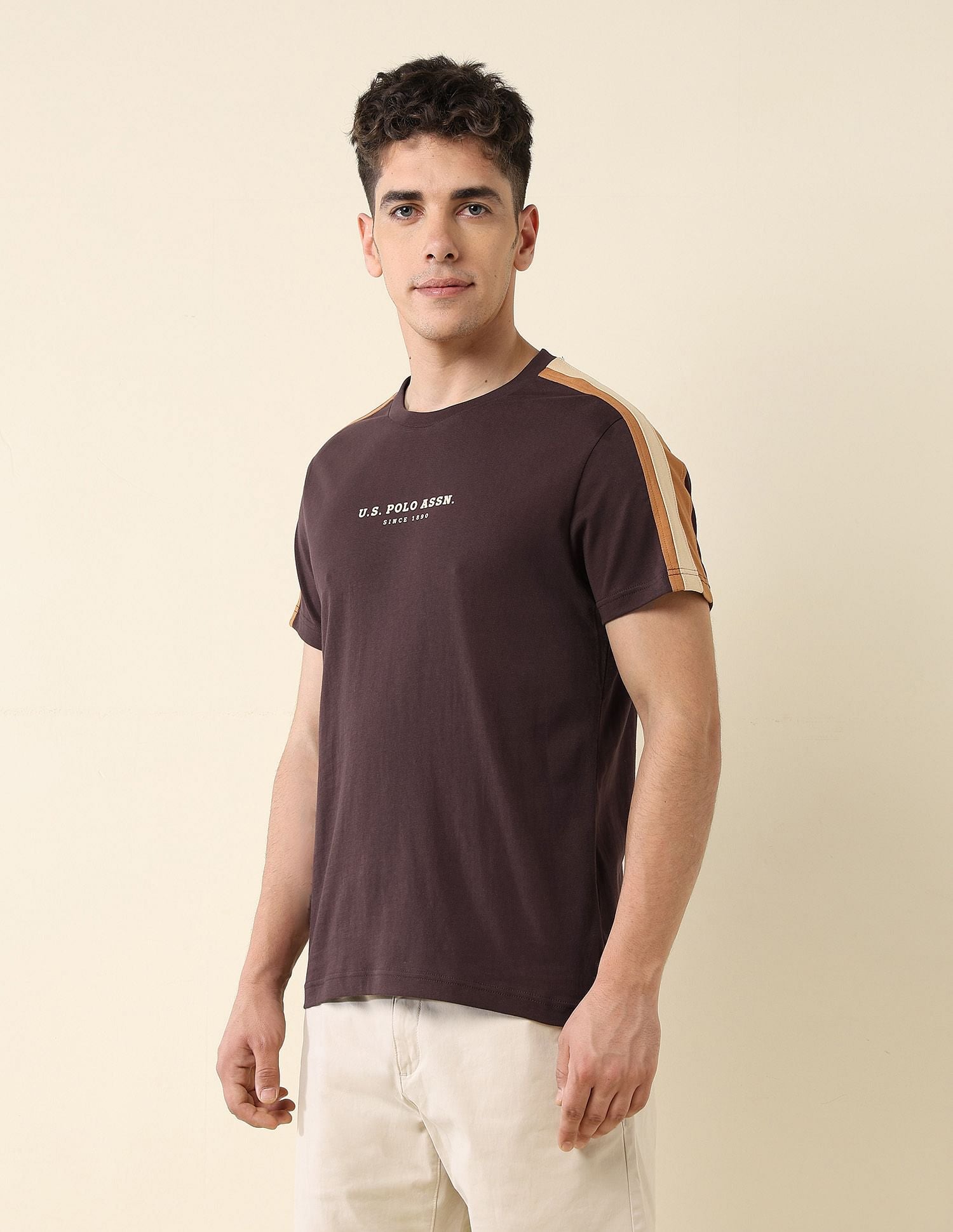 Contrast Taped Slim Fit T-Shirt Dark Brown - U.S. POLO ASSN. | Large