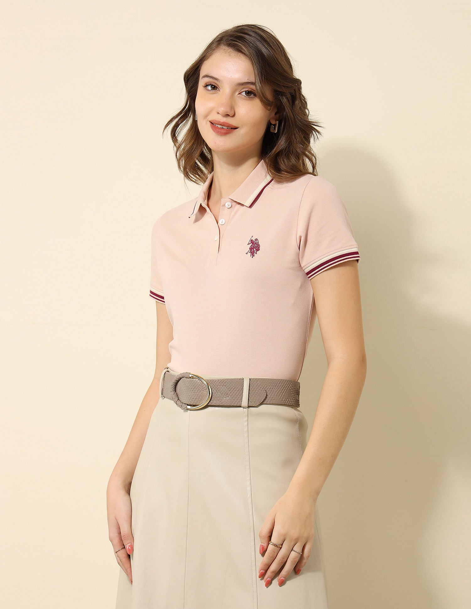 Tipped Collar Regular Fit Polo Shirt Light Pink - U.S. Polo Assn. India | Large