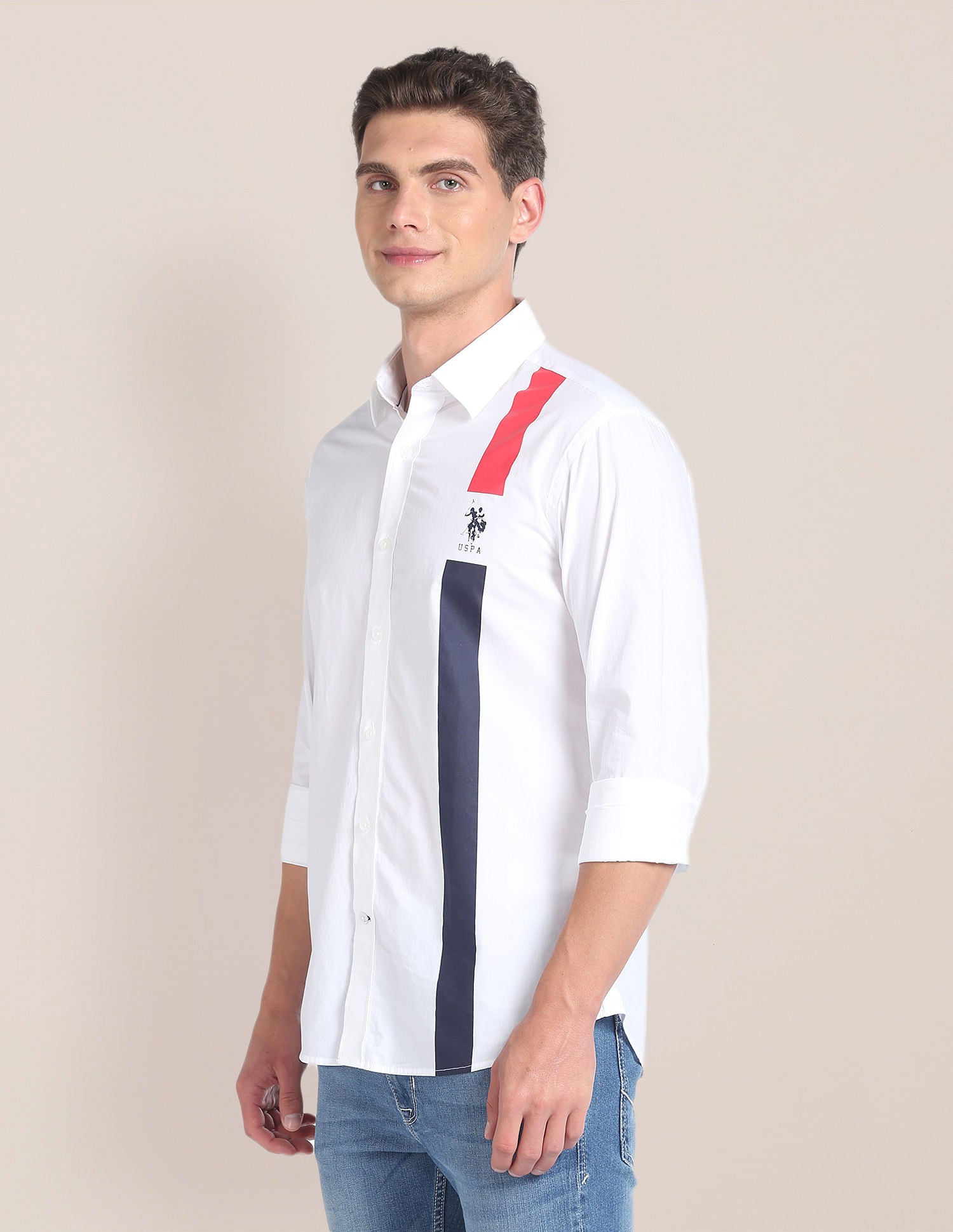 Vertical Stripe Cotton Shirt White - U.S. POLO ASSN. | Large