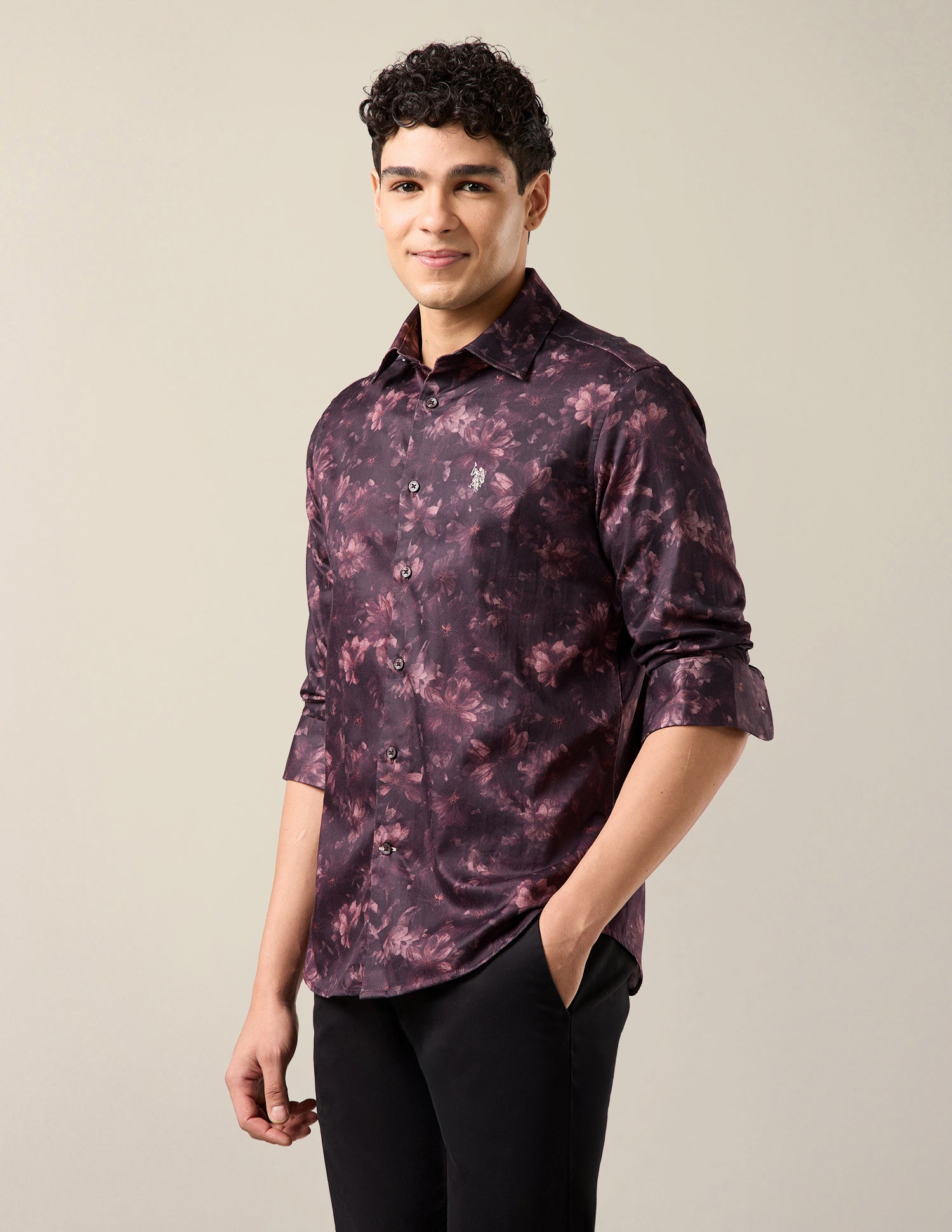 Floral Printed Satin Shirt Brown - U.S. Polo Assn. India | Large
