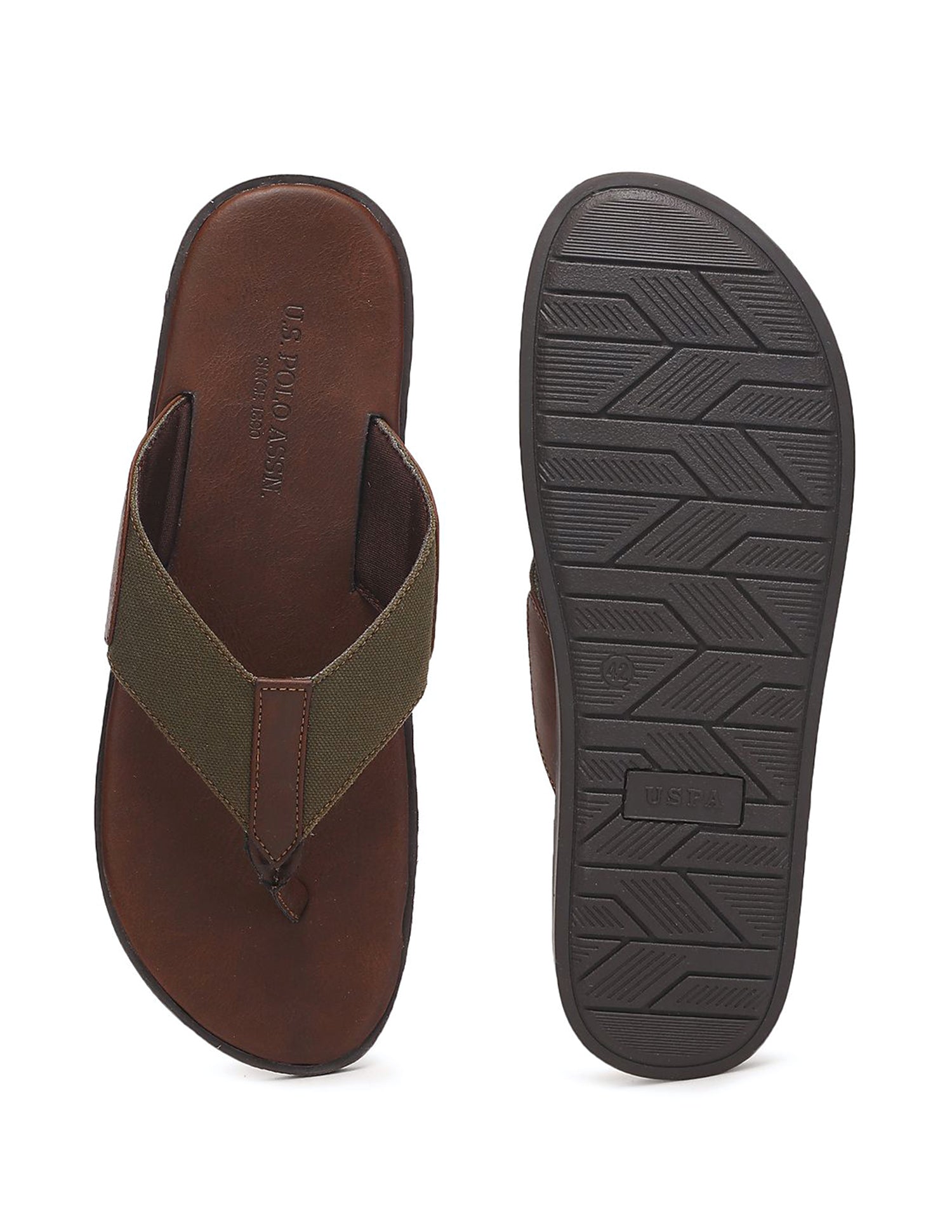 Men Colour Block V-Strap Barrio Sandals Brown and Olive - U.S. Polo Assn. India | Large