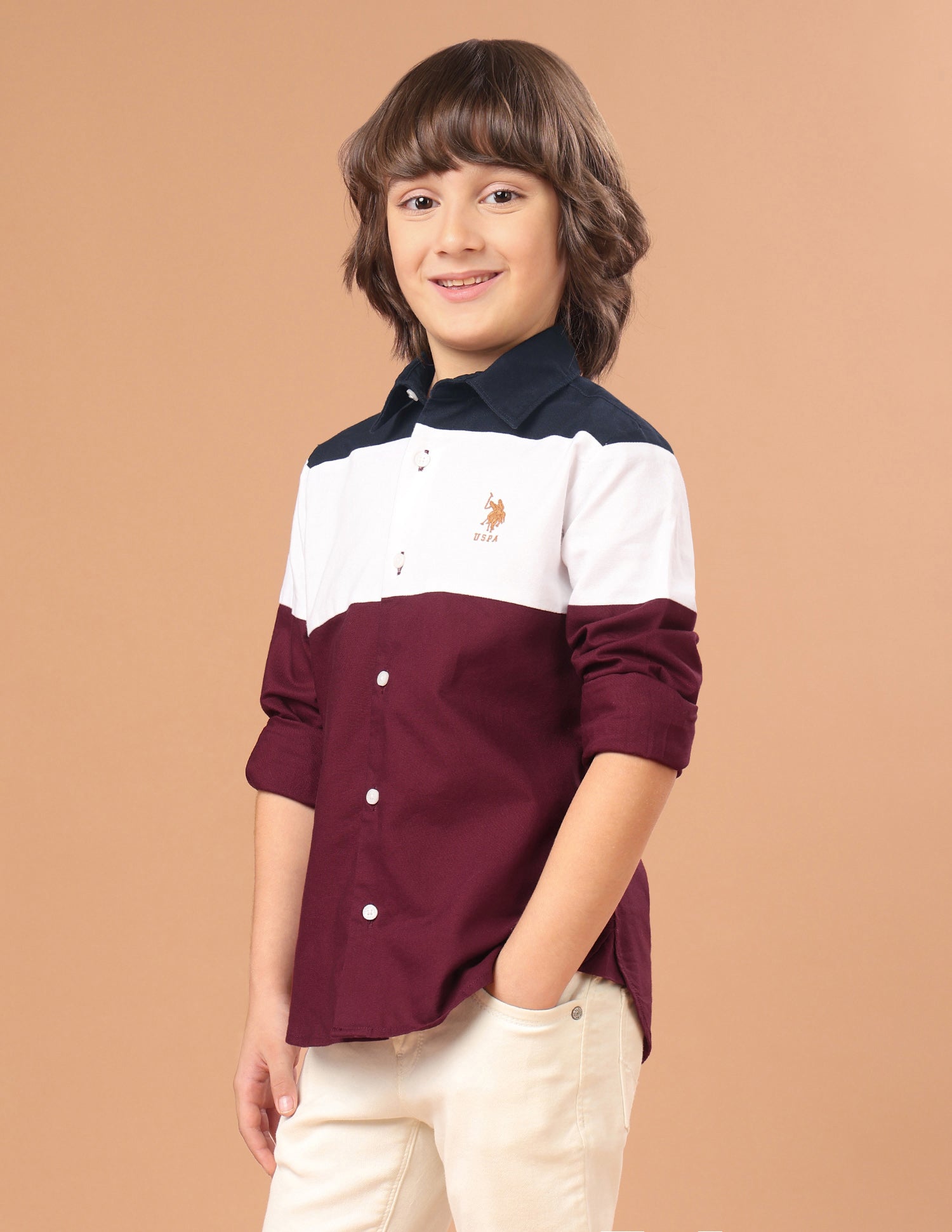 Colourblocked Twill Shirt Maroon - U.S. Polo Assn. India | Large