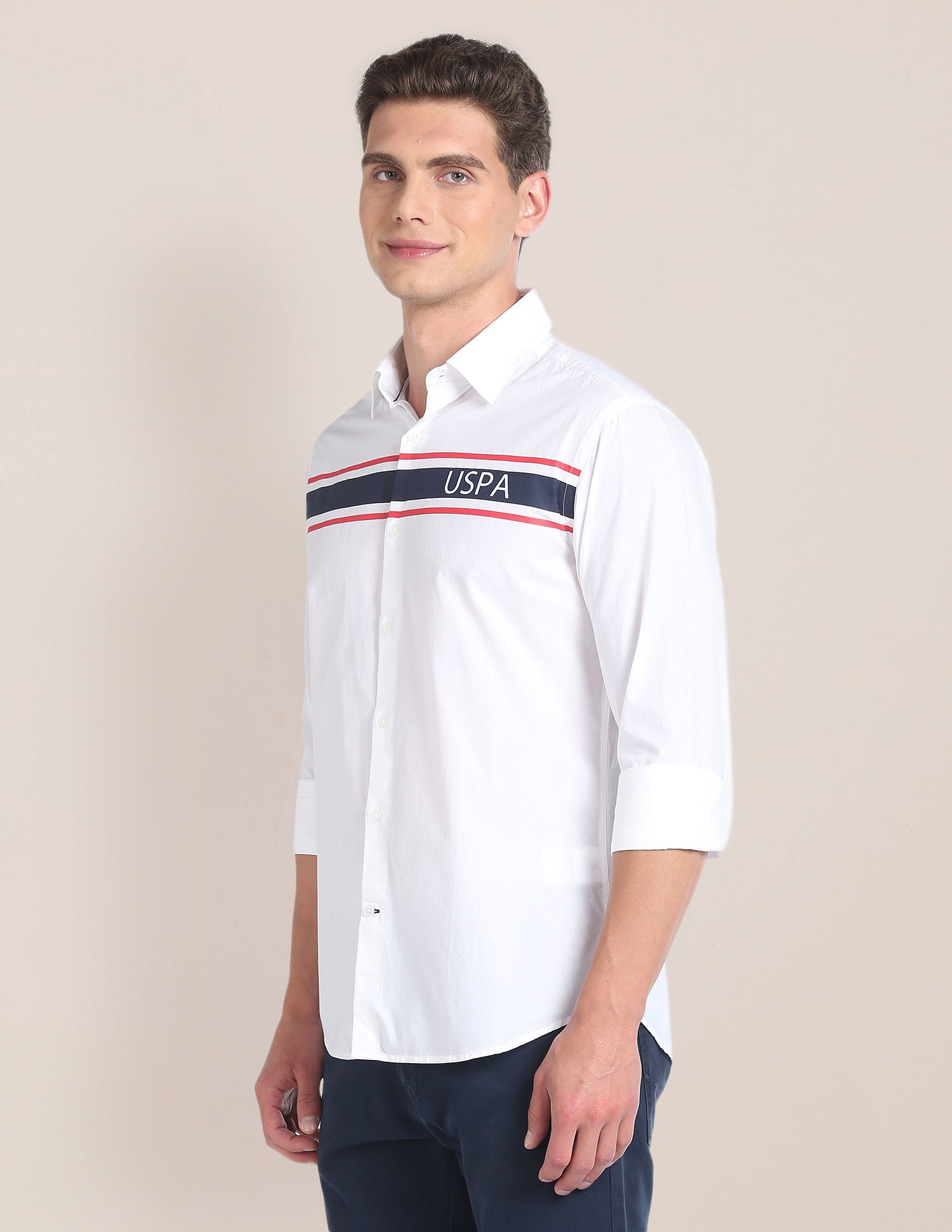 Horizontal Stripe Cotton Shirt White - U.S. POLO ASSN. | Large