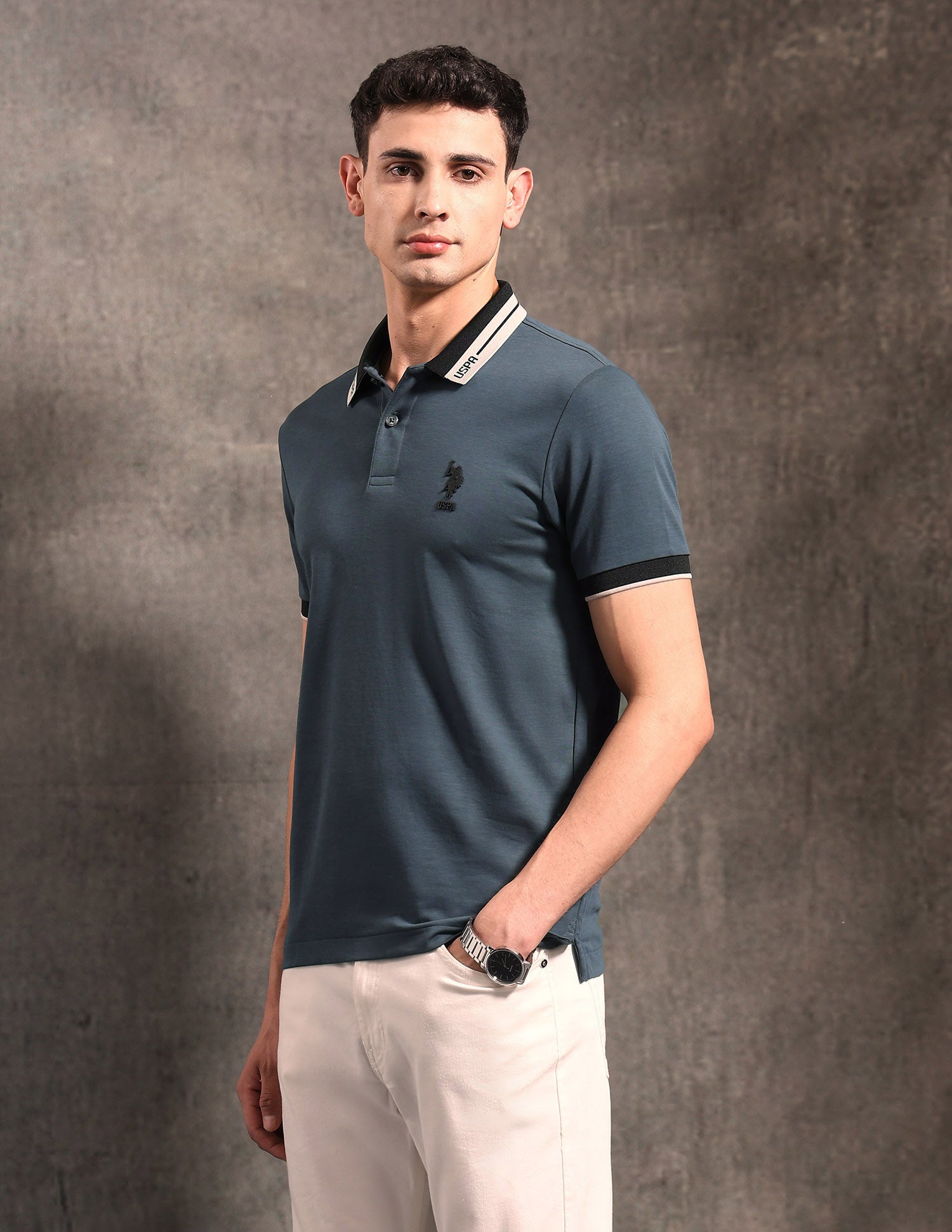 Solid Black & Gold Polo Shirt Teal - U.S. POLO ASSN. | Large