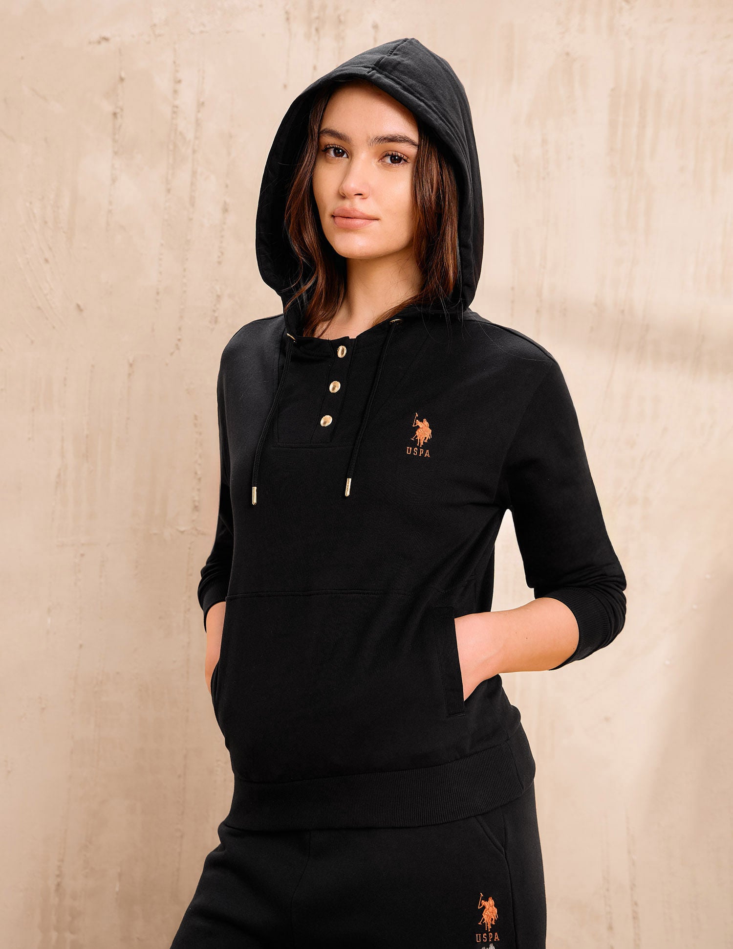 Appliqued Regular Fit Hooded Sweater Black - U.S. POLO ASSN. | Large