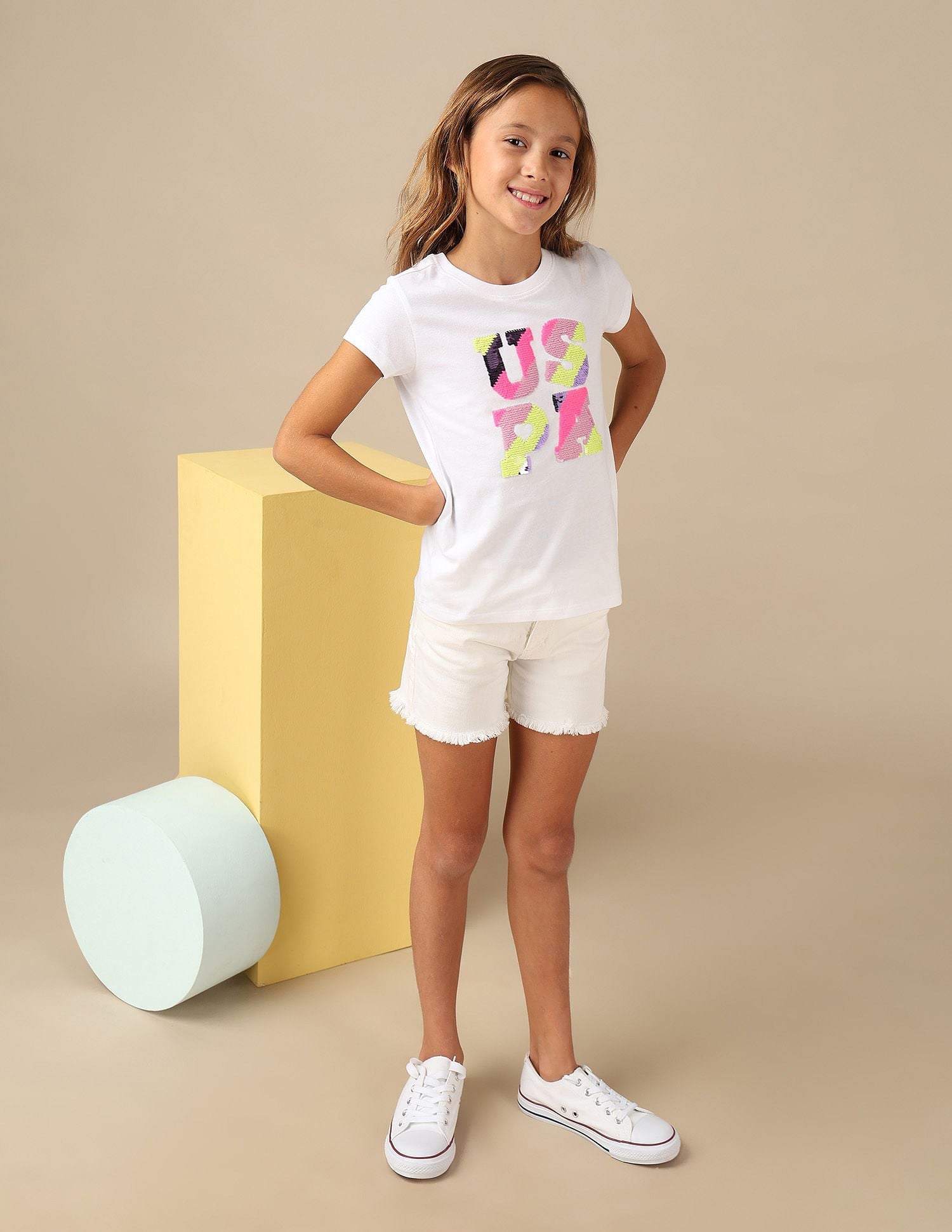 Girls Flip Sequins Regular Fit  T-Shirt White - U.S. POLO ASSN. | Large