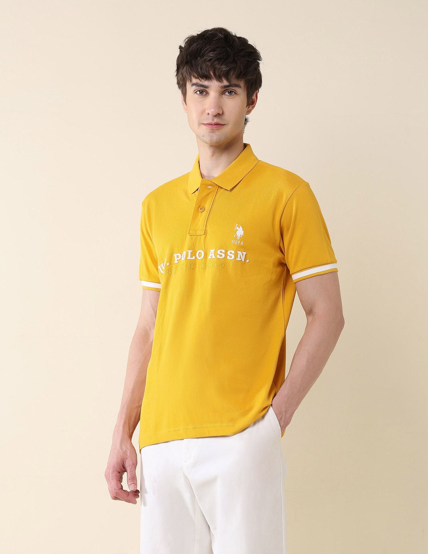 Slim Fit Brand Embroidered Polo Shirt Dark Yellow - U.S. POLO ASSN. | Large
