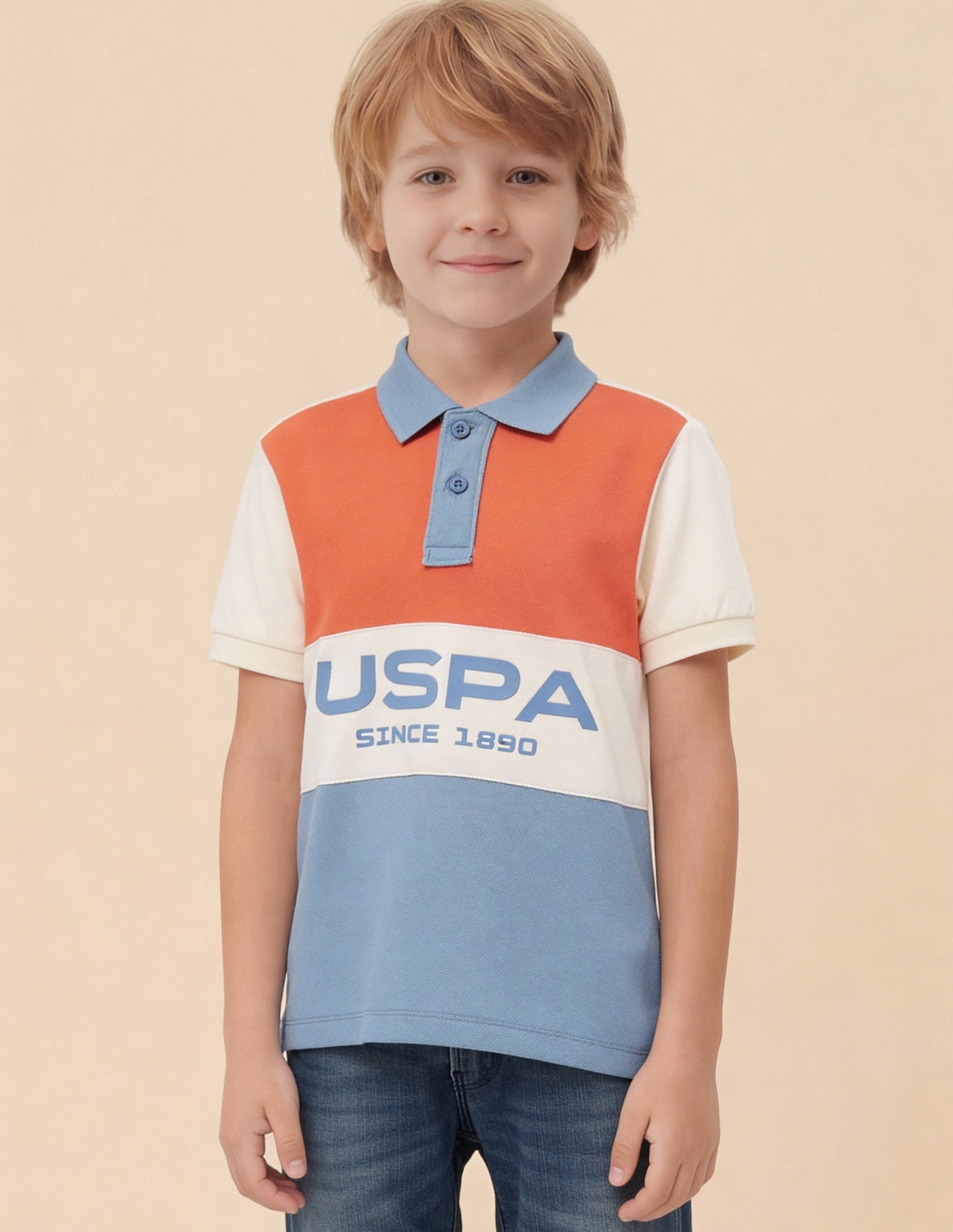 Boys Colour Block Regular Fit Polo Shirt Blue - U.S. Polo Assn. India | Large