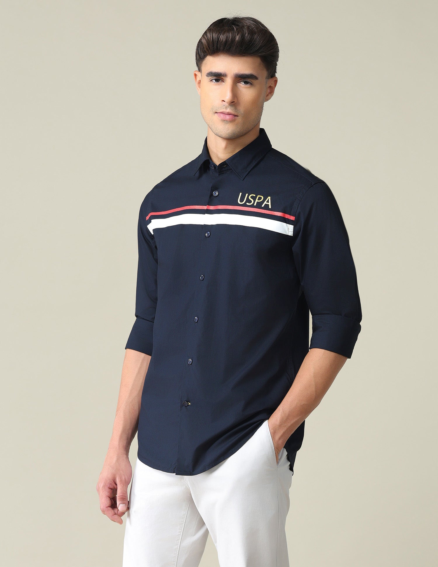 Horizontal Stripe Cotton Shirt Navy - U.S. POLO ASSN. | Large