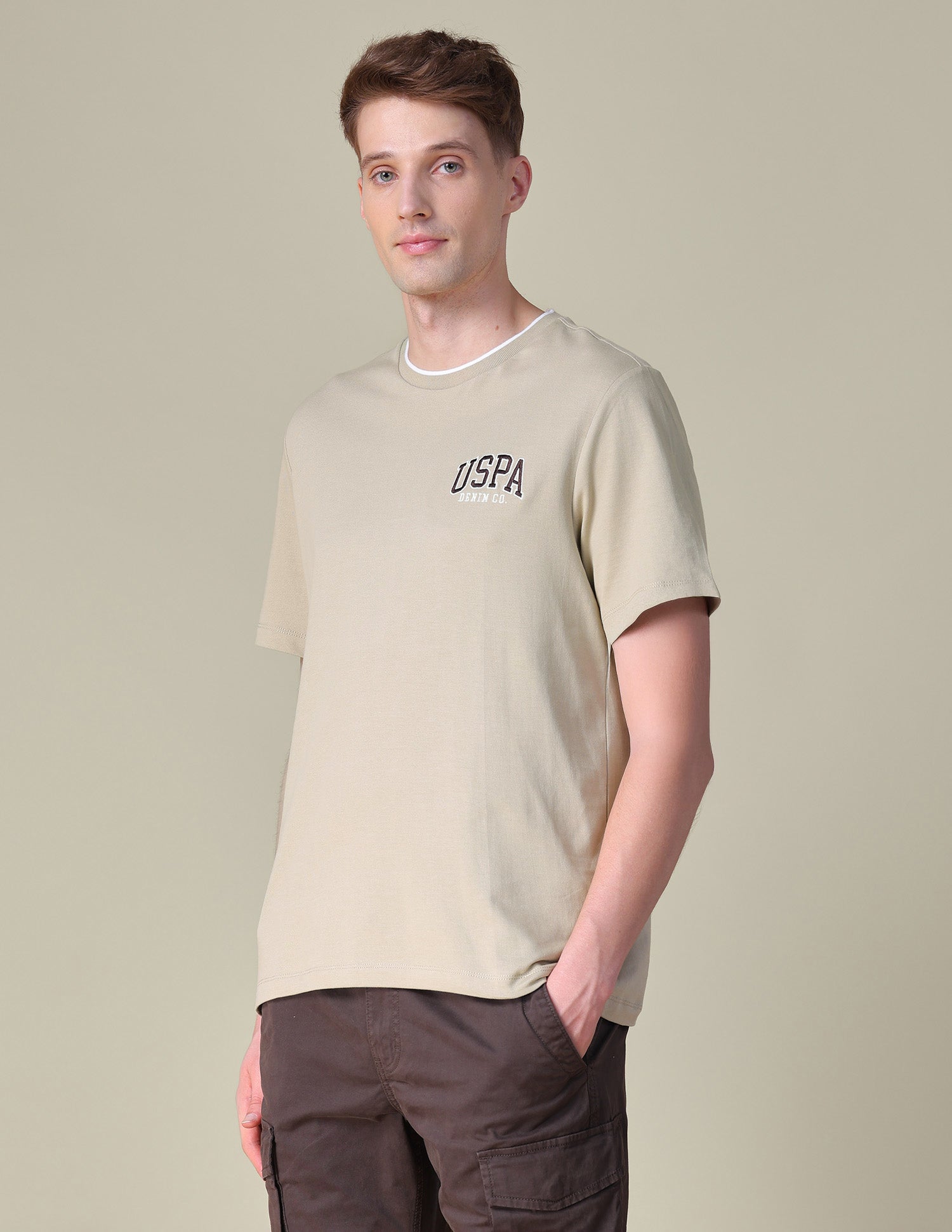 Solid Relaxed Fit T-Shirt Beige - U.S. POLO ASSN. | Large