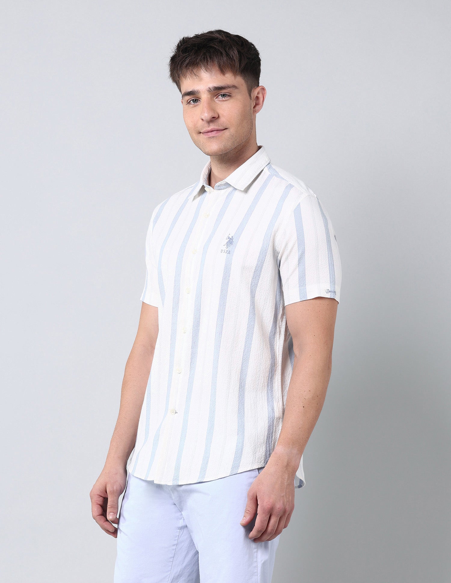 Vertical Striped Regular Fit Shirt Light Blue - U.S. Polo Assn. India | Large