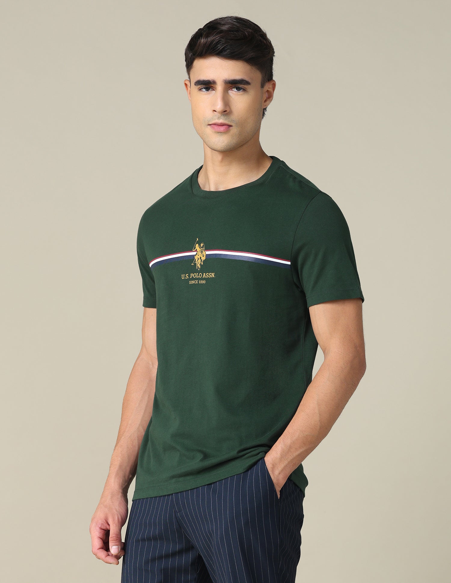 Horizontal Striped Regular Fit T-shirt Dark Olive - U.S. POLO ASSN. | Large