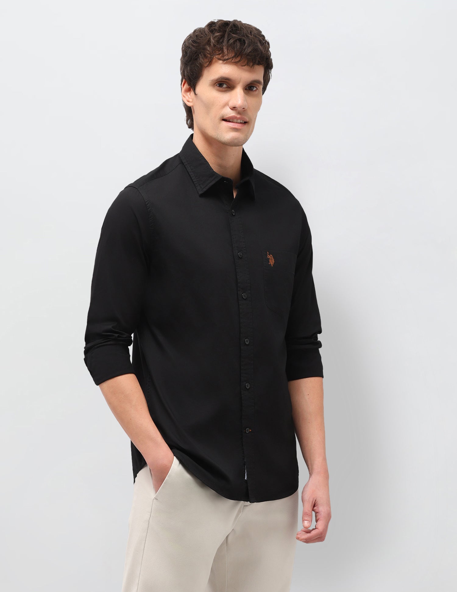 Twill Solid Shirt Black - U.S. Polo Assn. India | Large