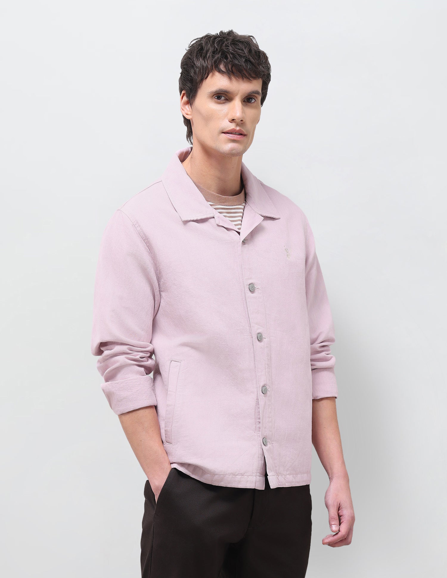 Solid Regular Fit Shacket Lavender - U.S. Polo Assn. India | Large