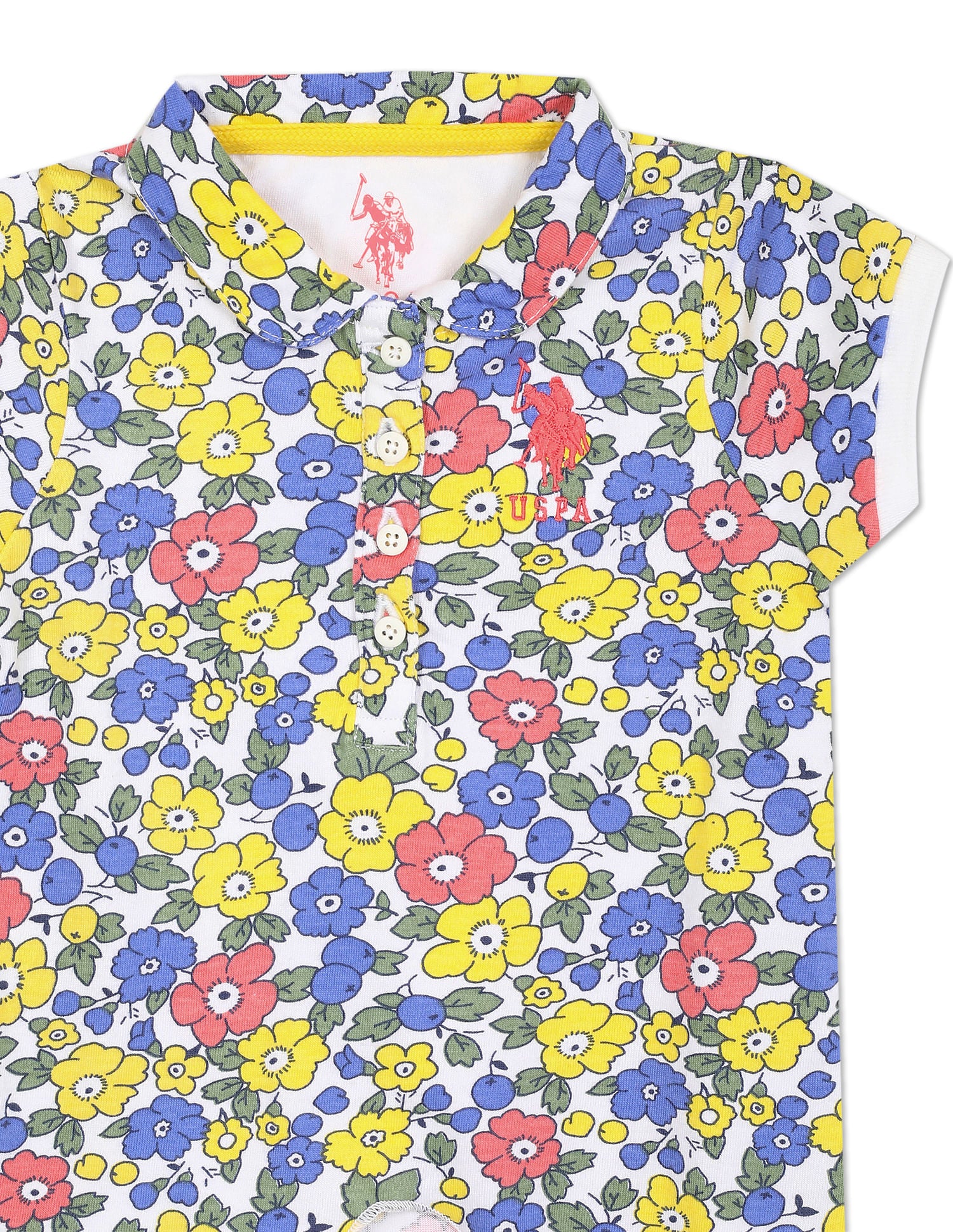 Multi Colour Short Sleeve Printed Polo Shirt White, Blue and Yellow - U.S. POLO ASSN. | Large