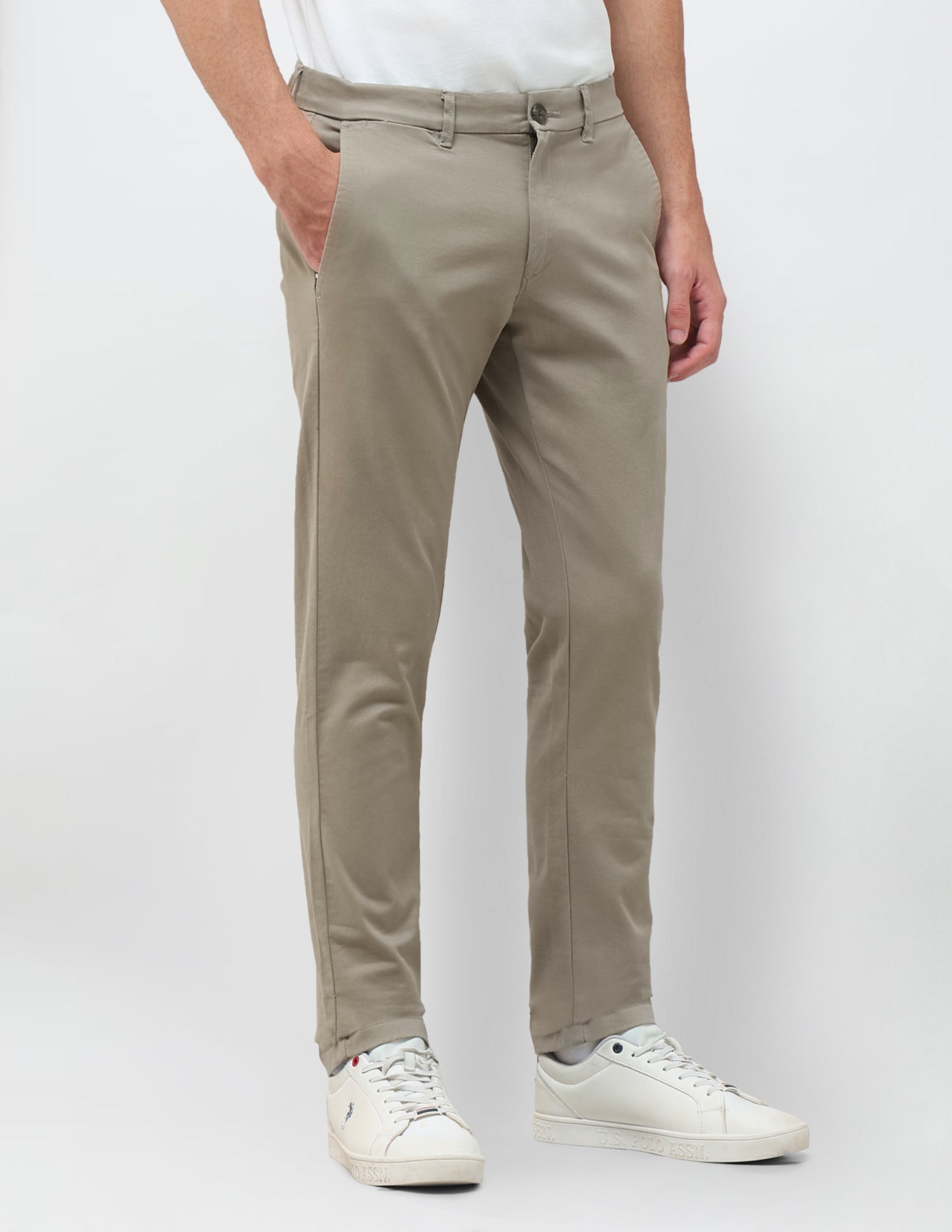 Twill Denver Slim Fit Trousers Light Olive - U.S. Polo Assn. India | Large