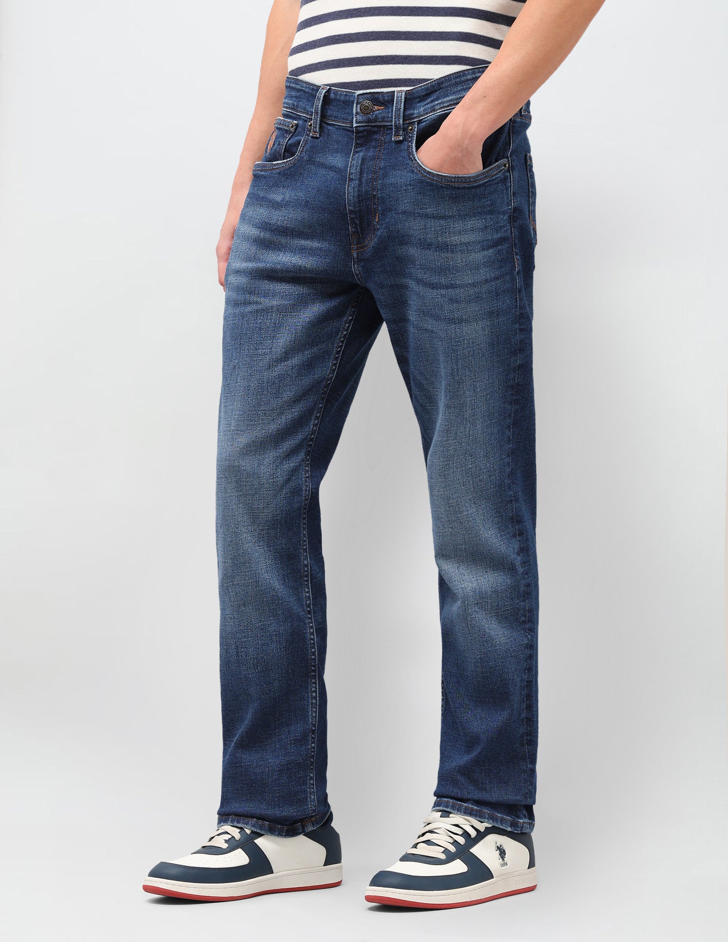 Harold Slim Straight Fit Blue Jeans Mid Blue - U.S. Polo Assn. India | Large