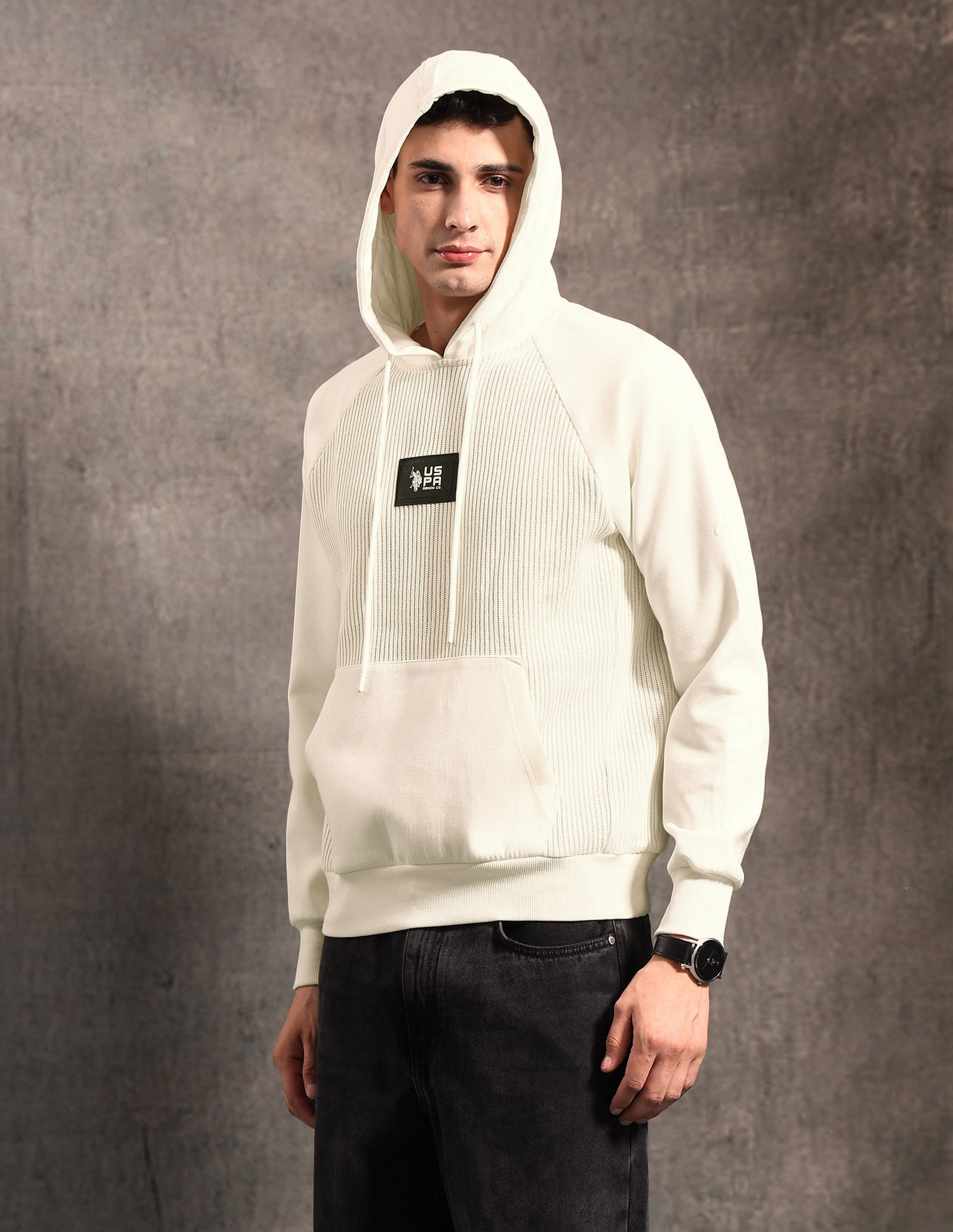 Textured Black & Gold Regular Fit Sweatshirt Ivory - U.S. POLO ASSN. | Large