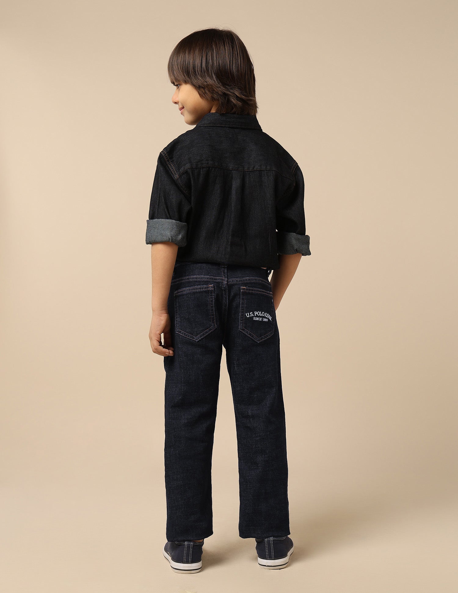 Boys Stone Washed Relaxed Fit Jeans Dark Blue - U.S. POLO ASSN. | Large