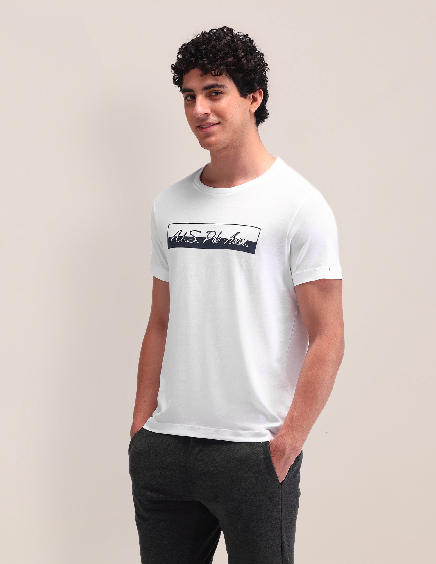 Brand Printed Slim Fit T-Shirt White - U.S. Polo Assn. India | Large