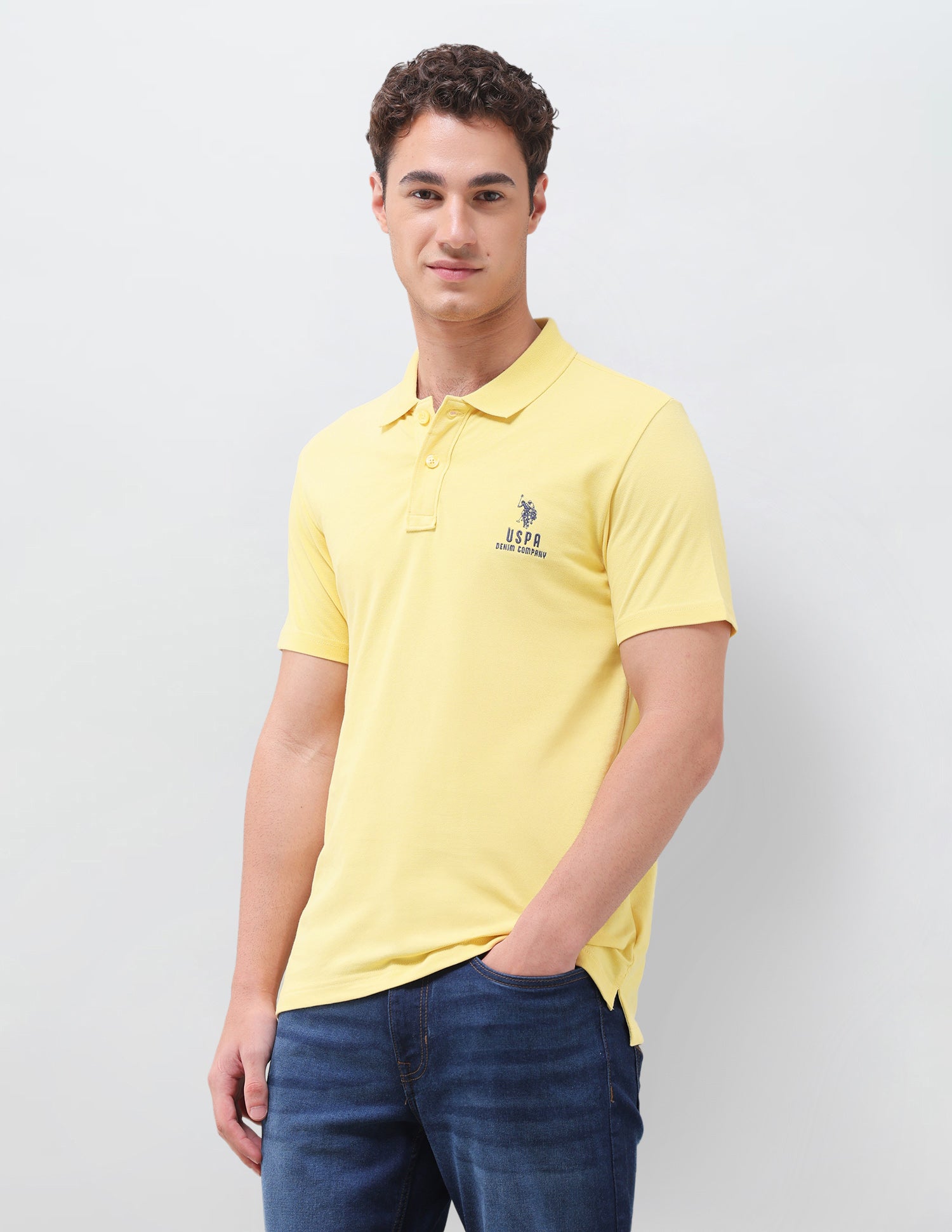 Solid Slim Fit Polo Shirt Yellow - U.S. Polo Assn. India | Large