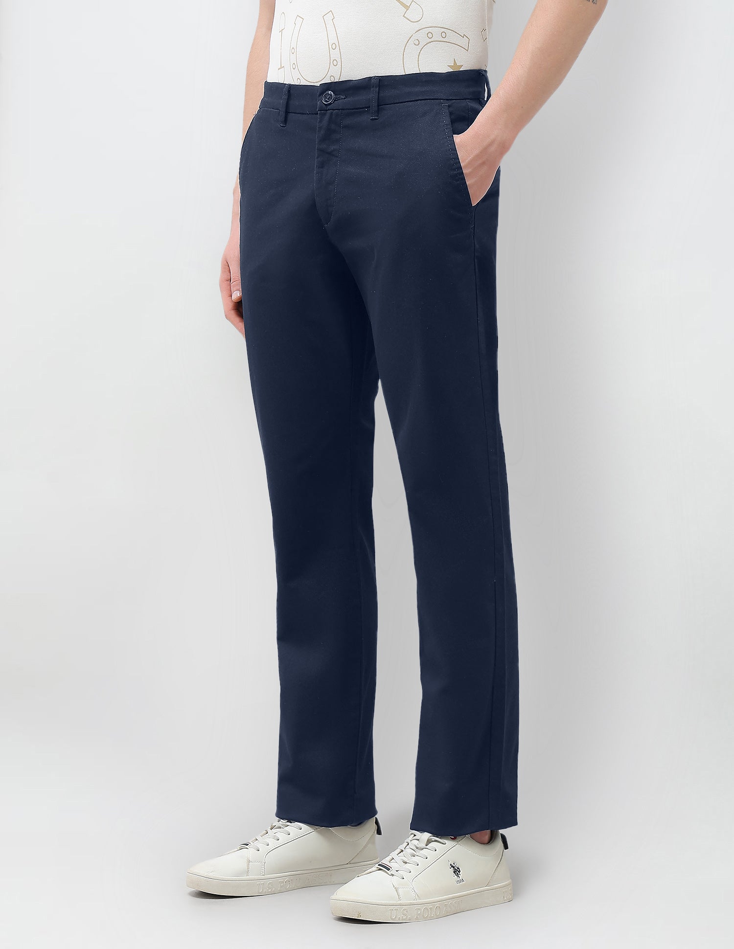 Solid Riley Straight Fit Trousers Navy - U.S. Polo Assn. India | Large