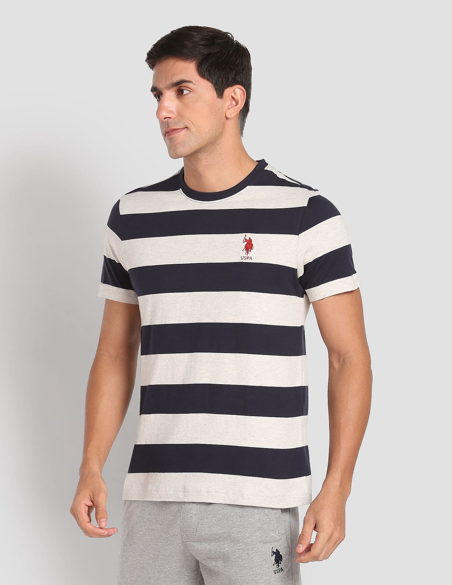 Crew Neck Striped I688 Lounge T-Shirt - Pack Of 1 Grey and Navy - U.S. POLO ASSN. | Large