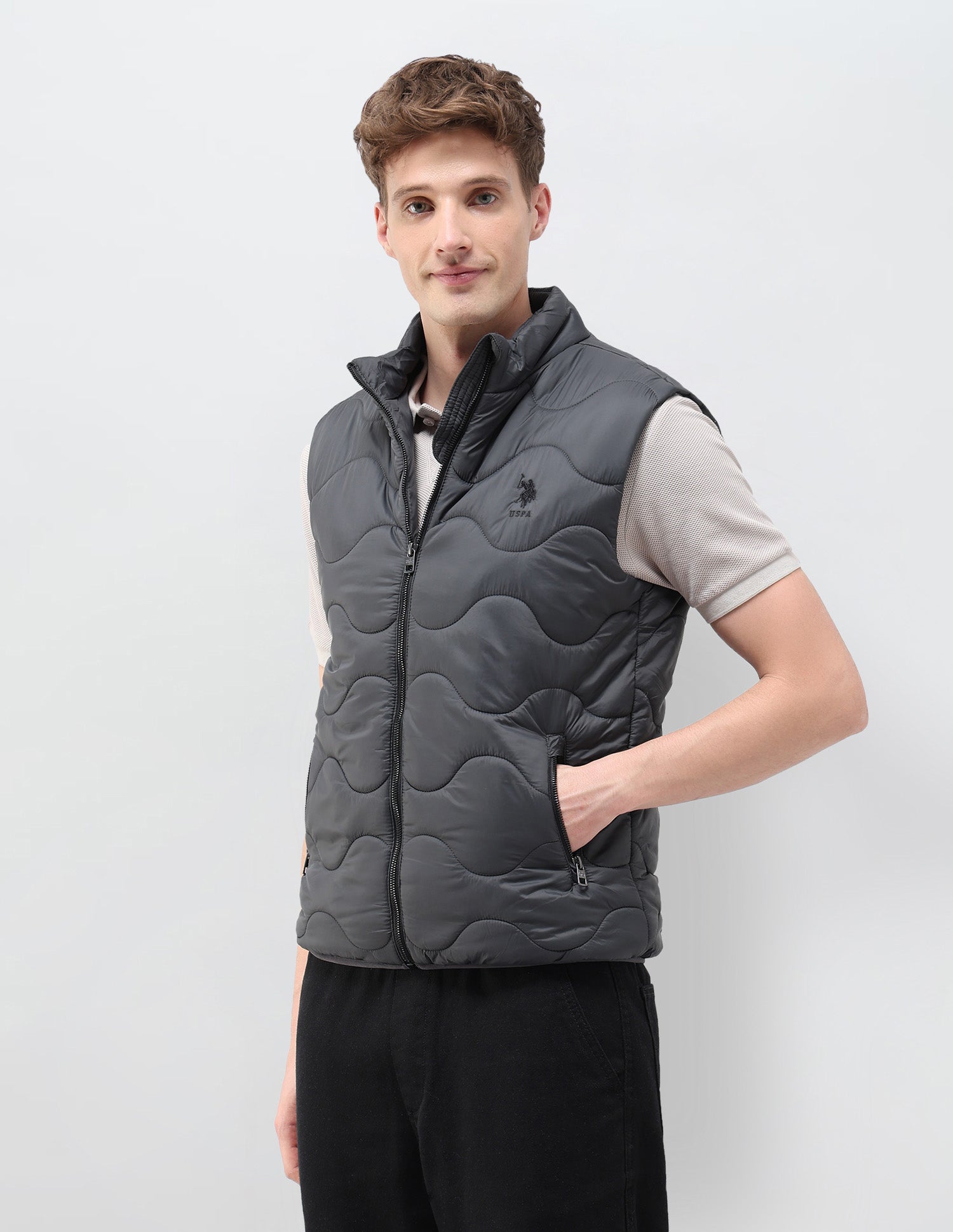 Regular Fit Sleeveless Quilted Jacket Dark Grey - U.S. Polo Assn. India | Large