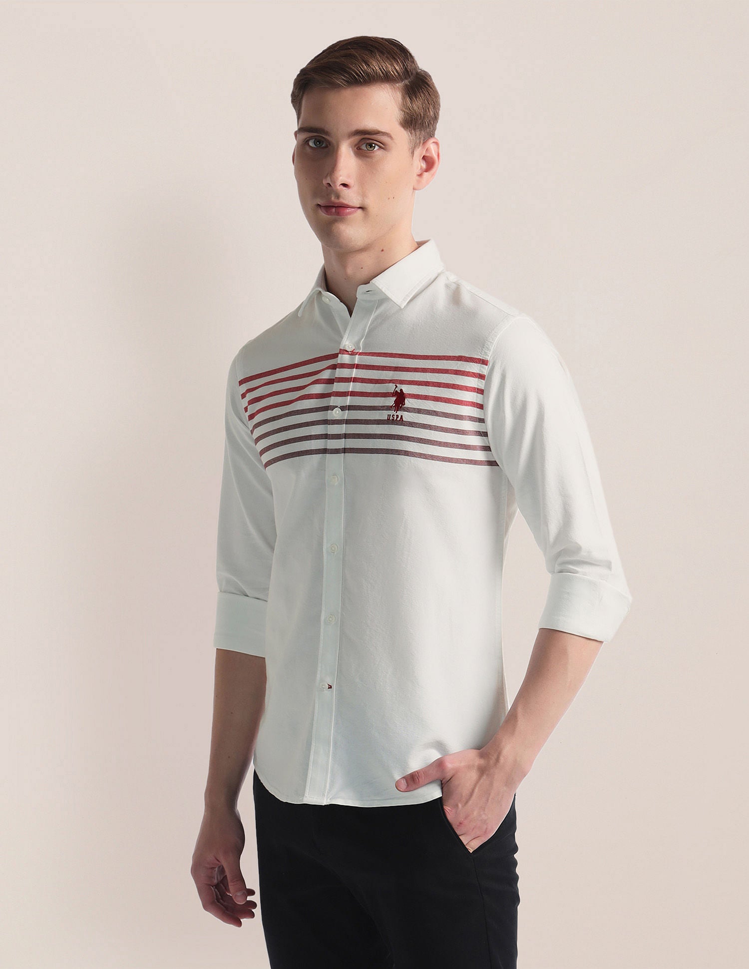 Horizontal Stripe Twill Shirt White - U.S. Polo Assn. India | Large